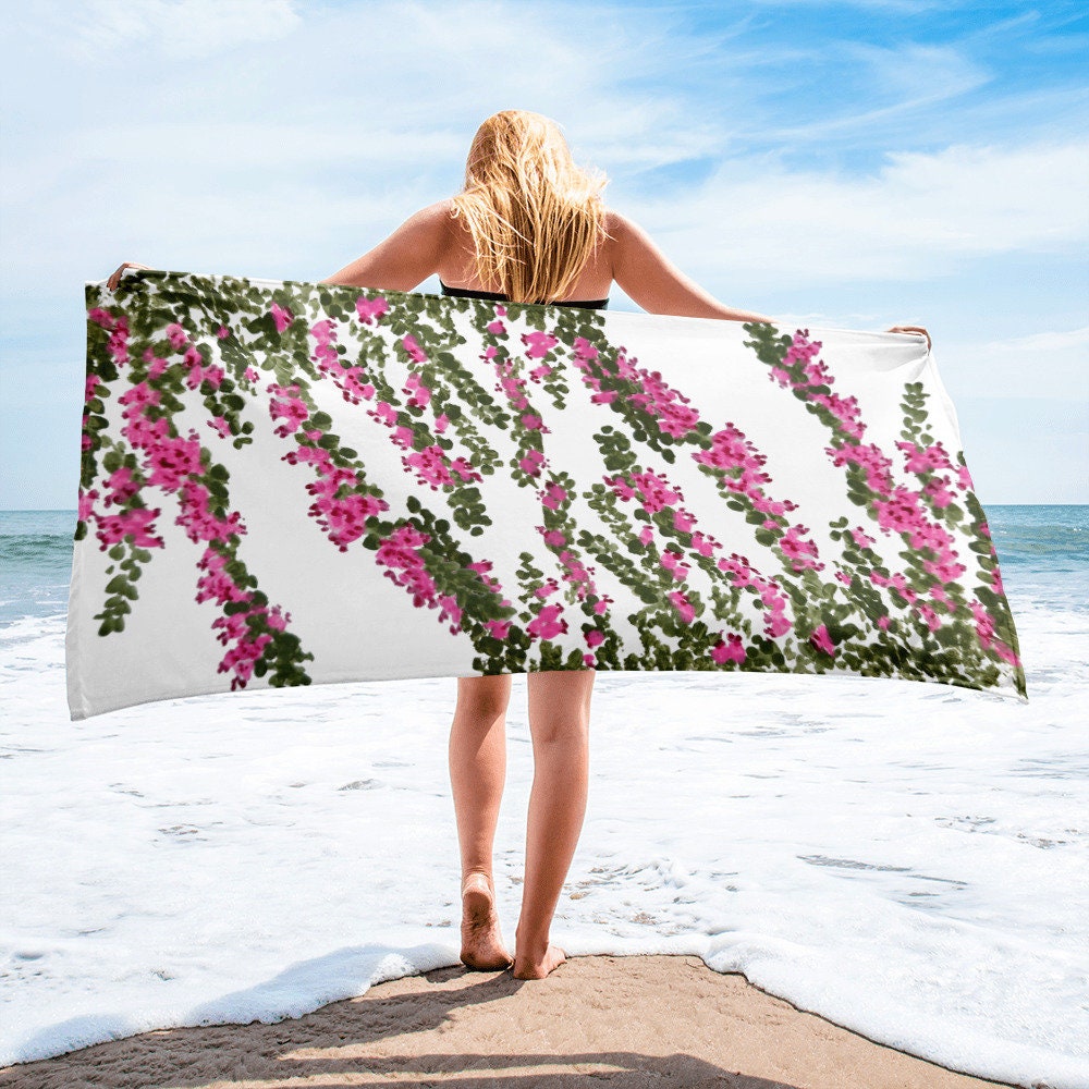 Heather floral beach towels,bathroom towel,custom beach towels,botanical towel,guest towel,housewares,floral decor,vacation towel,pool towel