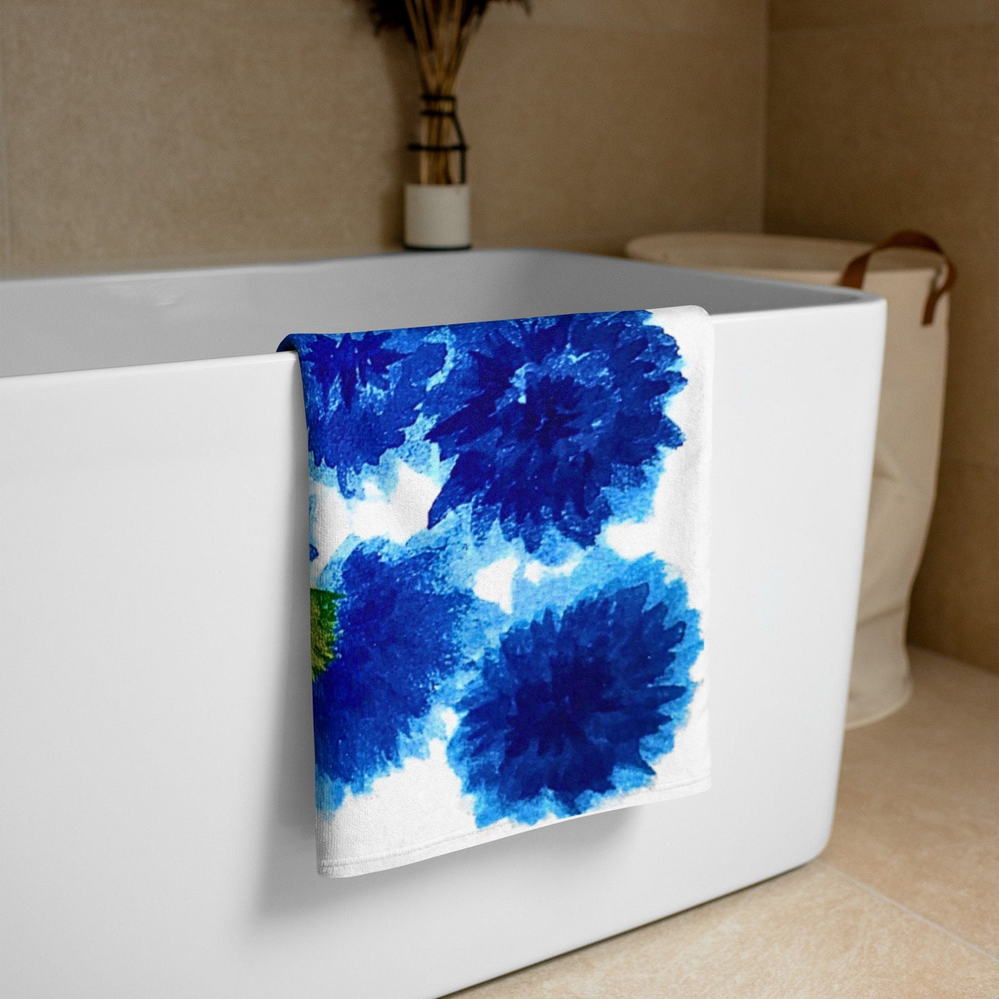 Blue Bachelors Button Towel,fall towel,bath towel,botanical towel,housewares,decor,pool towel,guest towel,gym towel,kids bath towel