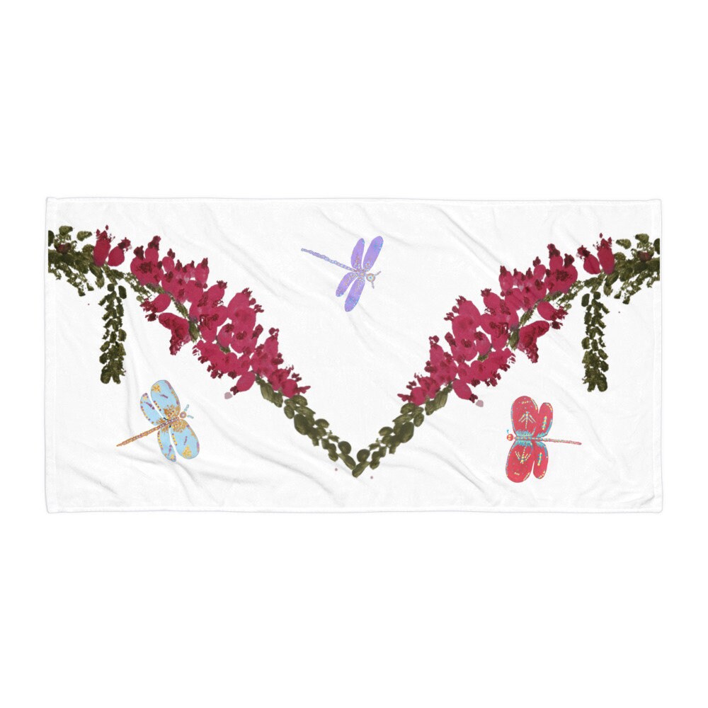 Bath Towel,dragonfly lover gift,botanical towel,guest towel,gym towel,housewares,decor,pool towel,beach towels,kids bath towel,gym towel