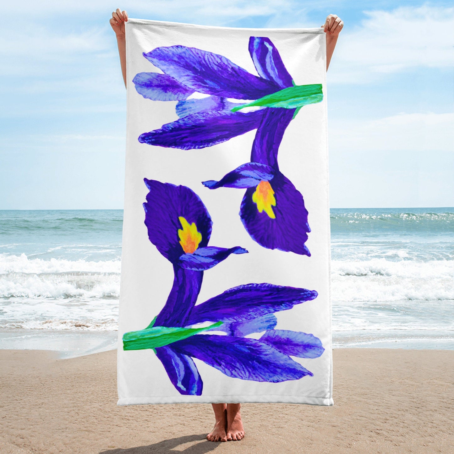 Iris floral towel,fall towels,bath towel,botanical towel,housewares,decor,beach towel,guest towels,kids bath towels,gym towel,vacation towel