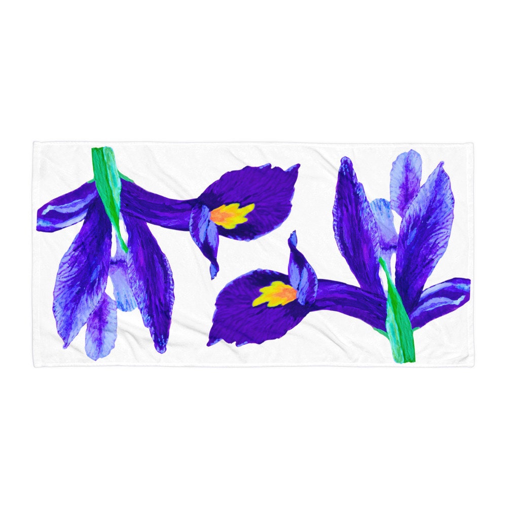 Iris floral towel,fall towels,bath towel,botanical towel,housewares,decor,beach towel,guest towels,kids bath towels,gym towel,vacation towel