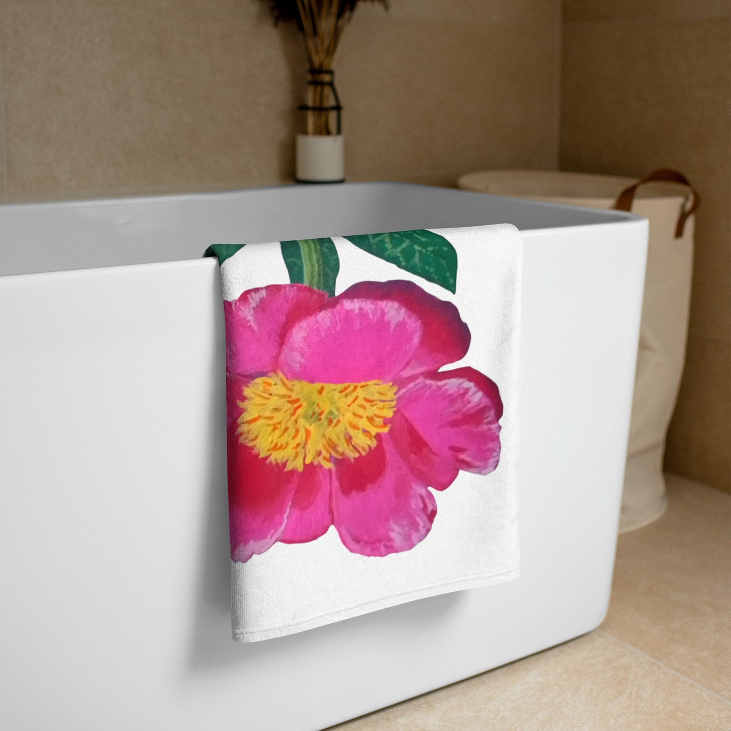 Pink flowers towel,bath towels,botanical towel,housewares,floral decor,kids bath towels,beach towel,guest towel,nature lovers gift,gym towel