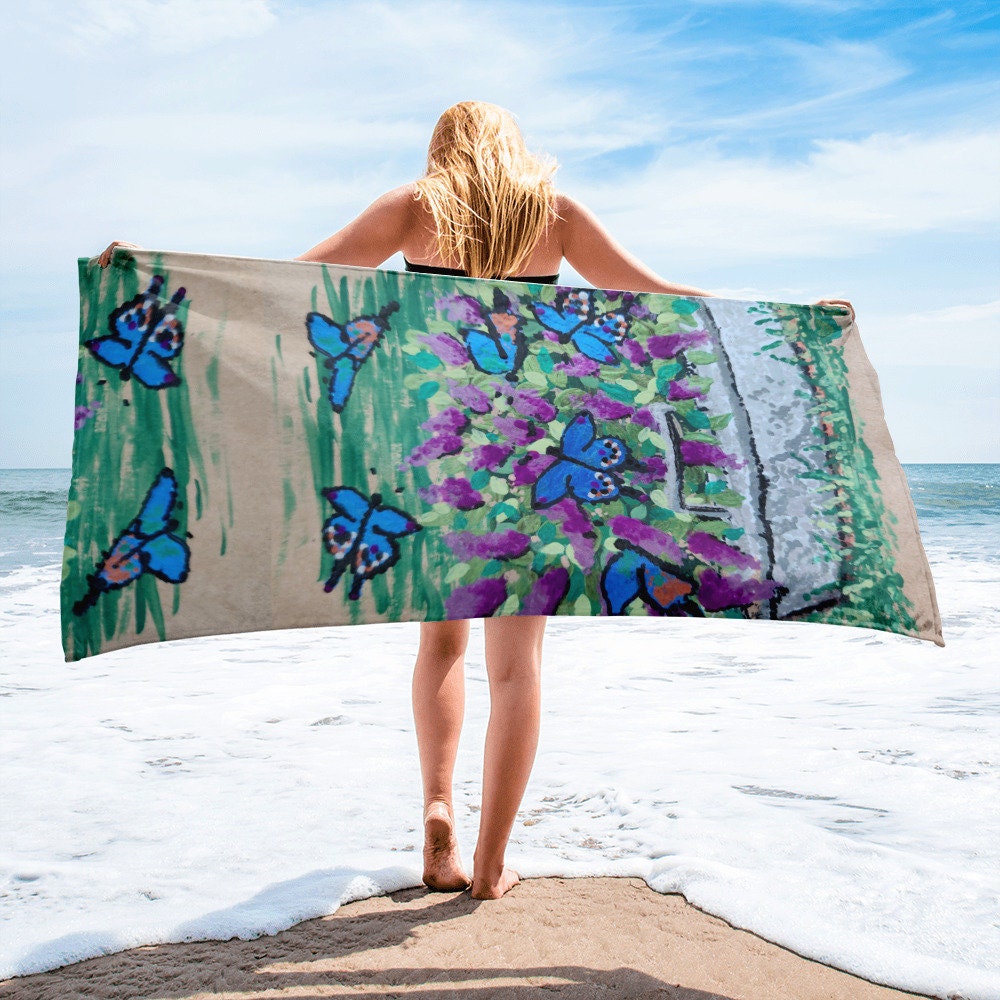 Butterfly lovers,floral towel,bath towels,housewares,decor,nature lovers gift,guest towels,fall towels,beach towels,gym towels,pool towels