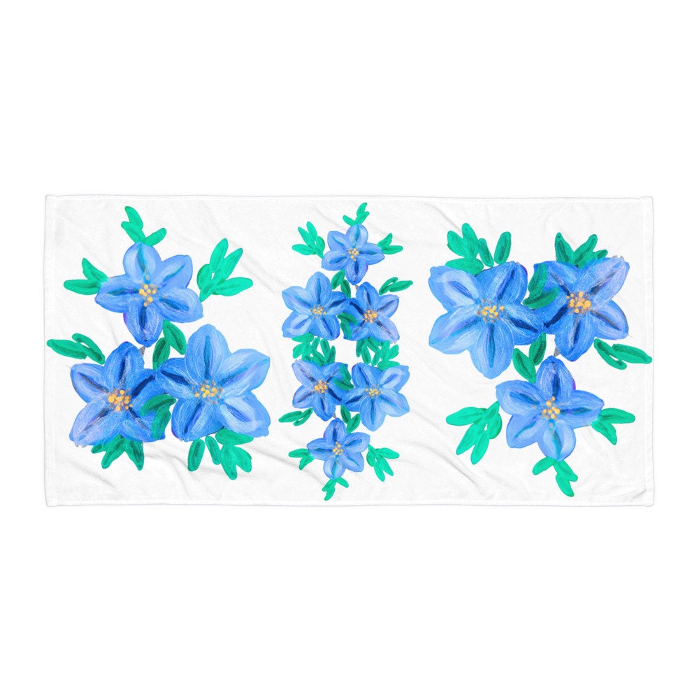 Blue floral towel,fall towels,bath towels,botanical towels,housewares,decor,kids bath towels,beach towels,guest towels,gym towels,pool towel