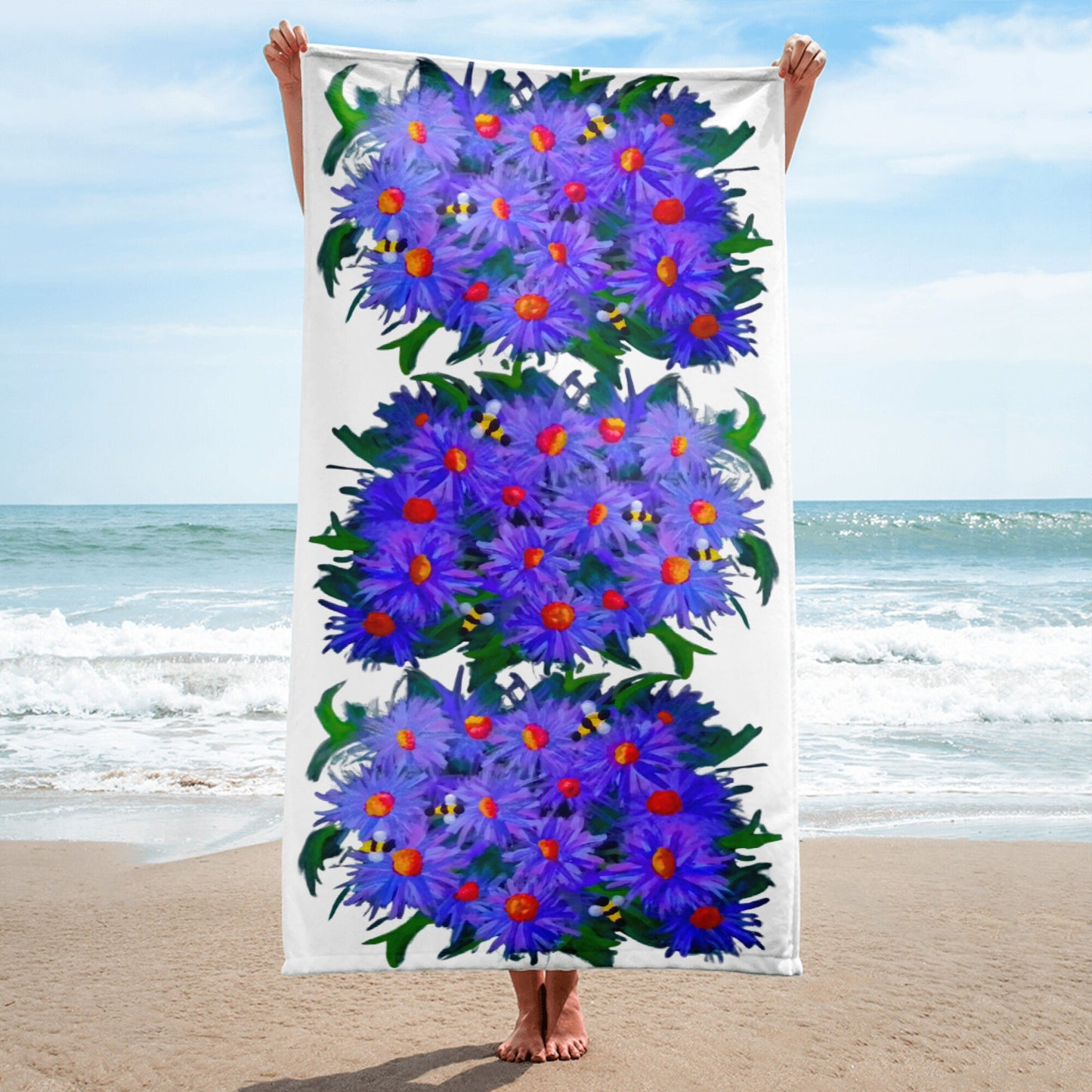 Aster floral towel,bath towels,housewares,decor,botanical towels,kids bath towels,guest towels,beach towels,vacation towels,gym towels