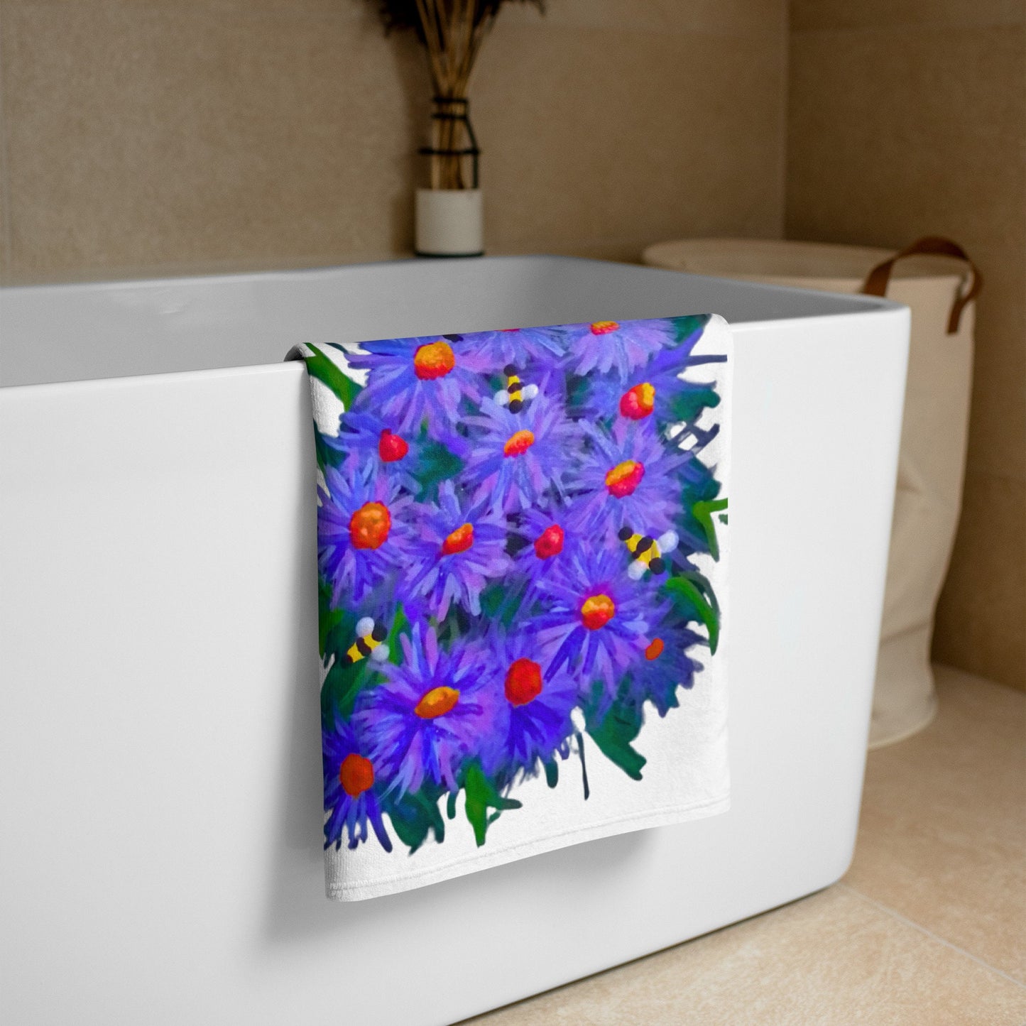 Aster floral towel,bath towels,housewares,decor,botanical towels,kids bath towels,guest towels,beach towels,vacation towels,gym towels