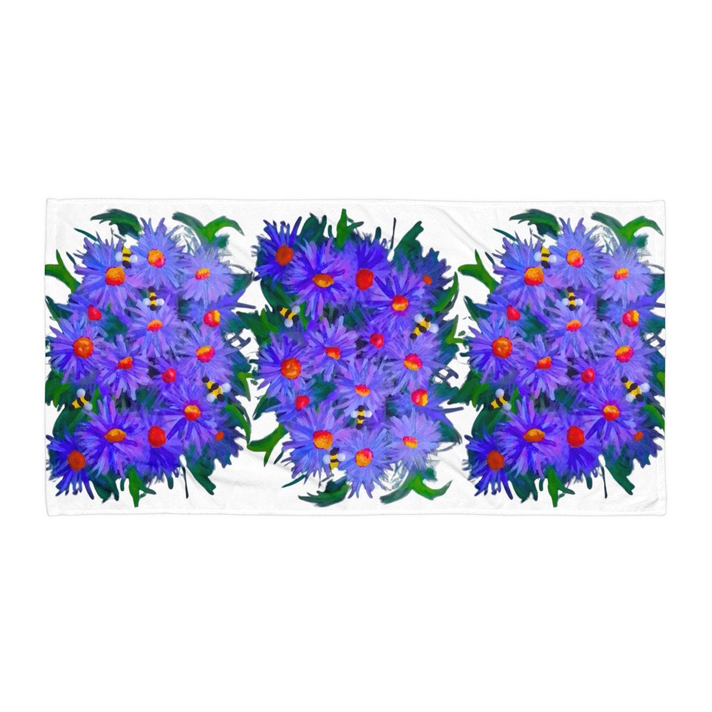 Aster floral towel,bath towels,housewares,decor,botanical towels,kids bath towels,guest towels,beach towels,vacation towels,gym towels