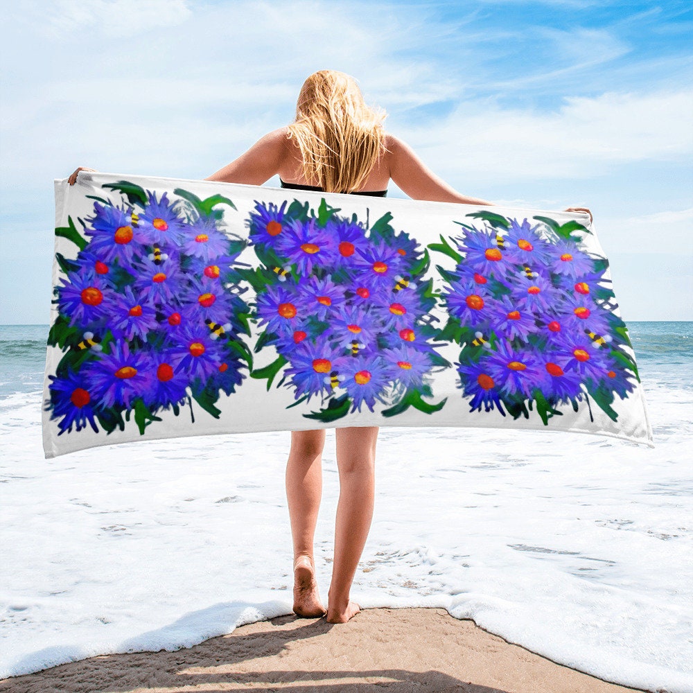 Aster floral towel,bath towels,housewares,decor,botanical towels,kids bath towels,guest towels,beach towels,vacation towels,gym towels