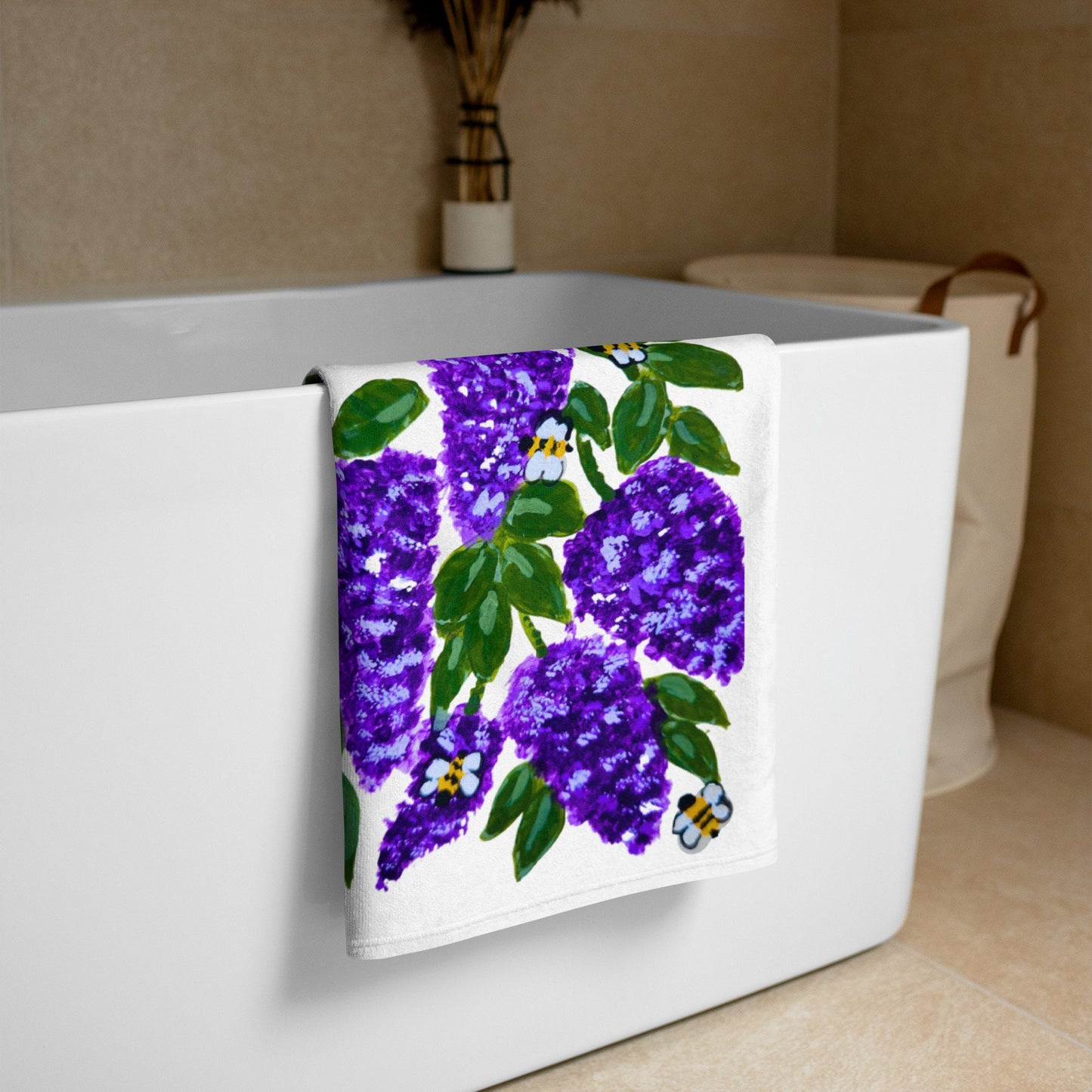 Lilac floral bath towel,botanical towel,fall towels,housewares,decor,beach towels,kids bath towels,guest towels,gym towels,nature lovers gif