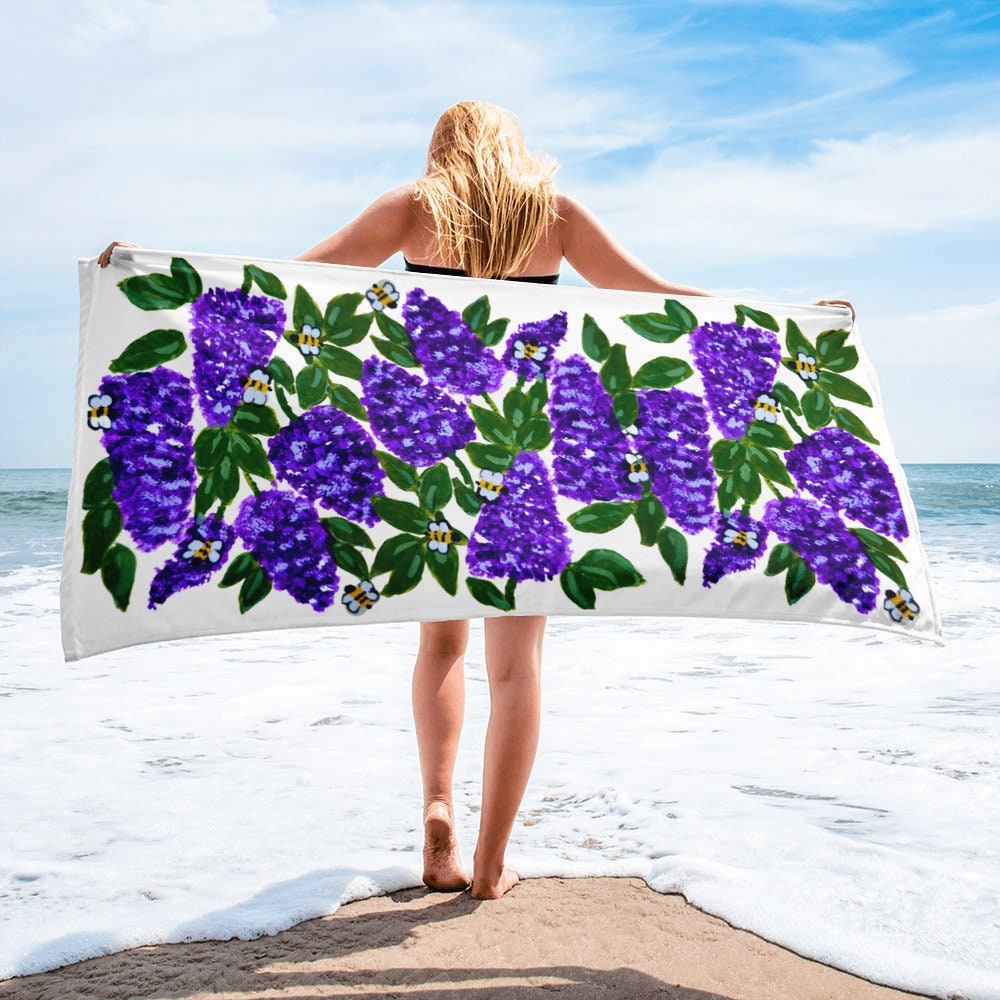 Lilac floral bath towel,botanical towel,fall towels,housewares,decor,beach towels,kids bath towels,guest towels,gym towels,nature lovers gif