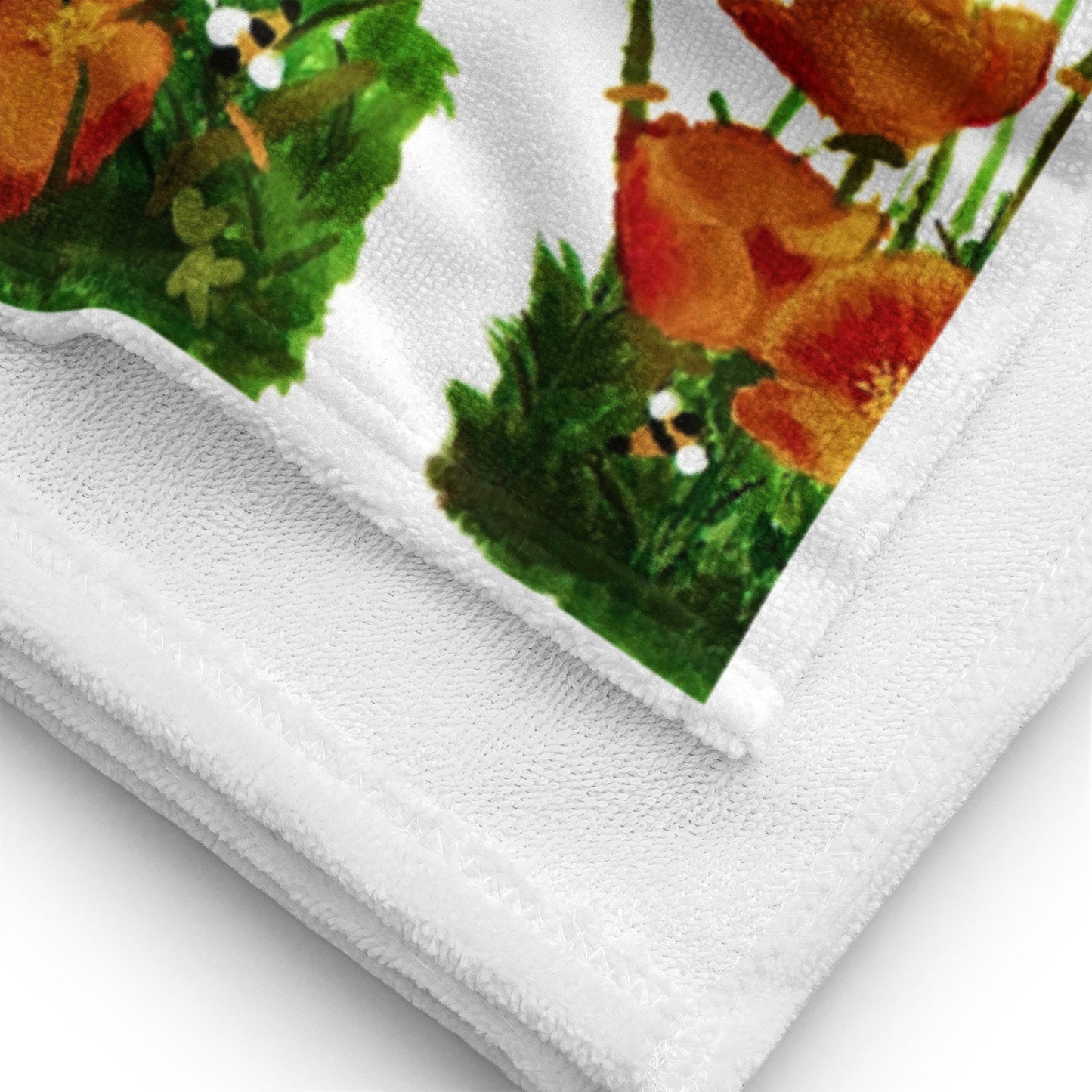 California poppies floral bath towel,botanical towel,housewares,decor,beach towels,kids bath towels,guest towels,gym towels,nature lovers
