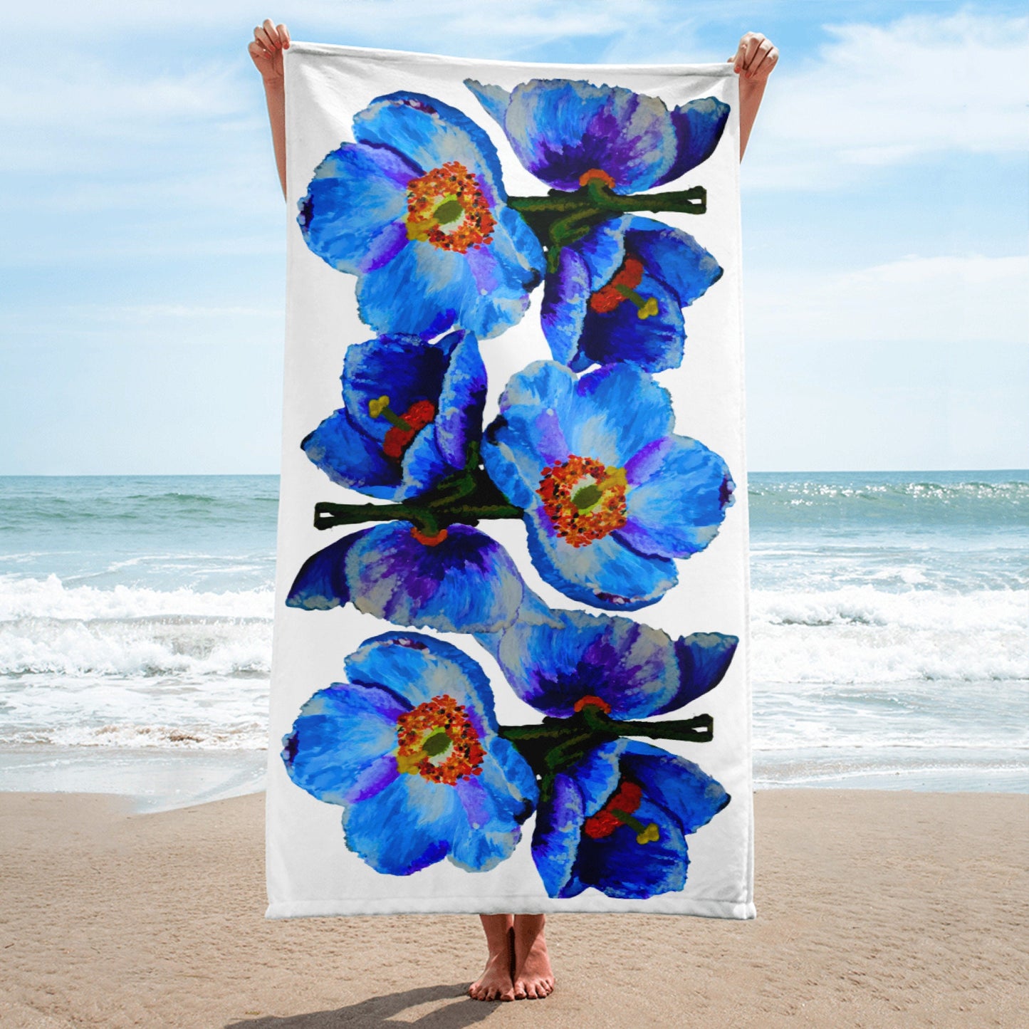 Brilliant blue floral bath towel,fall towels,housewares,decor,beach towels,kids bath towels,guest towels,botanical towels,nature lovers gift