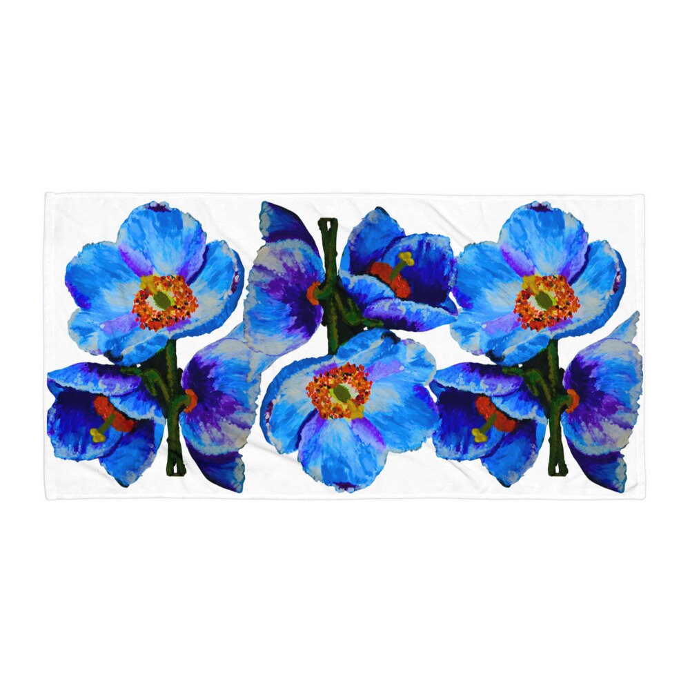 Brilliant blue floral bath towel,fall towels,housewares,decor,beach towels,kids bath towels,guest towels,botanical towels,nature lovers gift