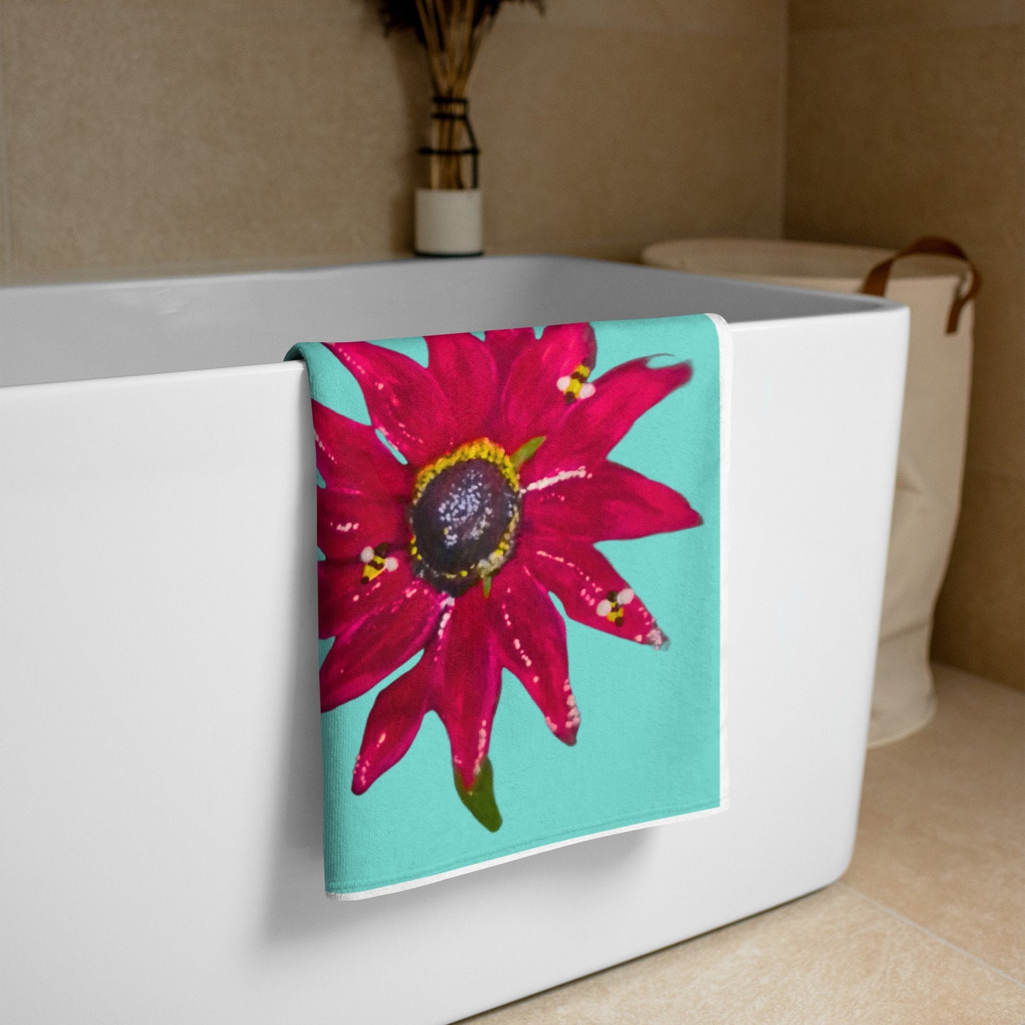 Red Jewel Helenium floral towels,fall towels,botanical towels,housewares,decor,kids bath towels,premium towels,guest towels,colorful towels