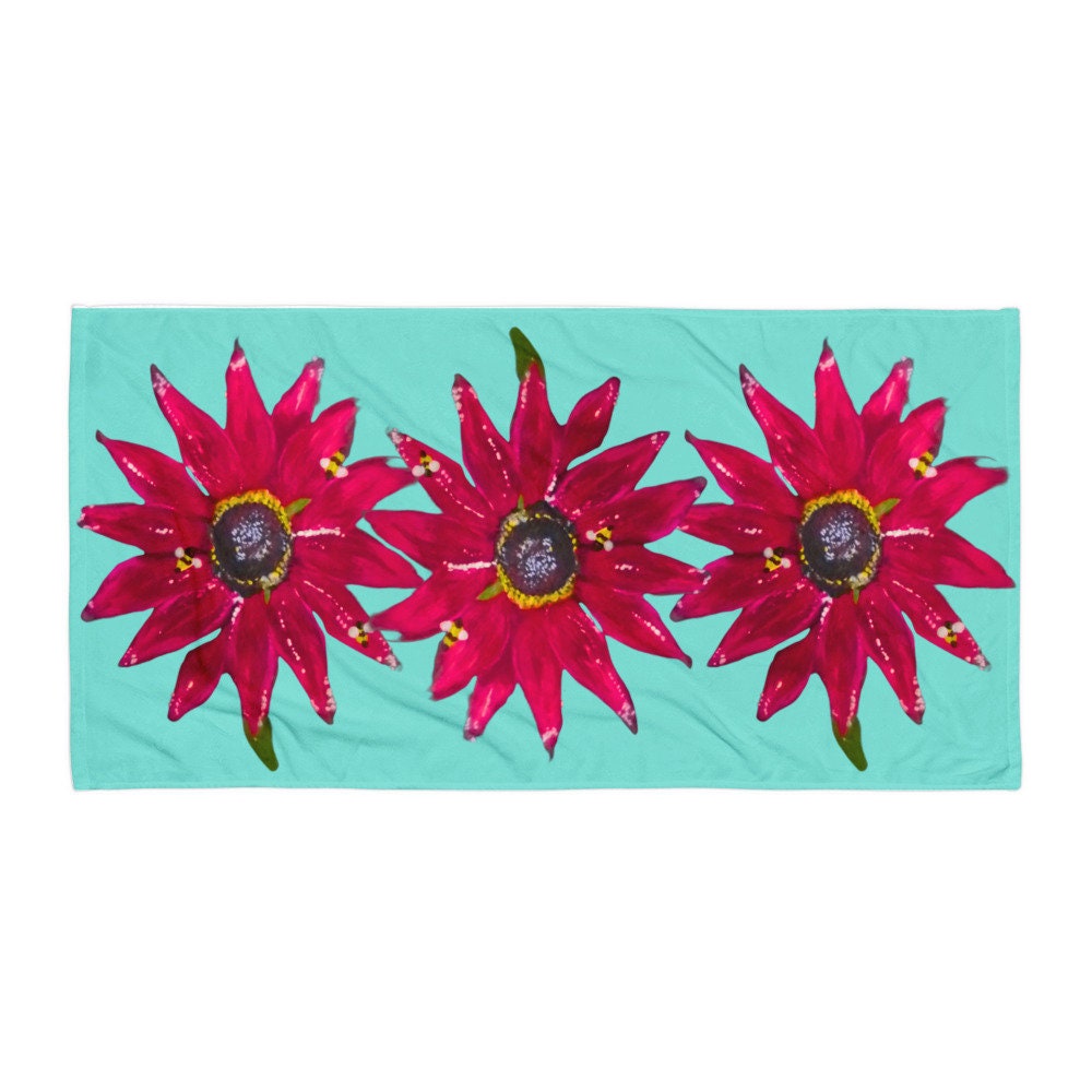 Red Jewel Helenium floral towels,fall towels,botanical towels,housewares,decor,kids bath towels,premium towels,guest towels,colorful towels