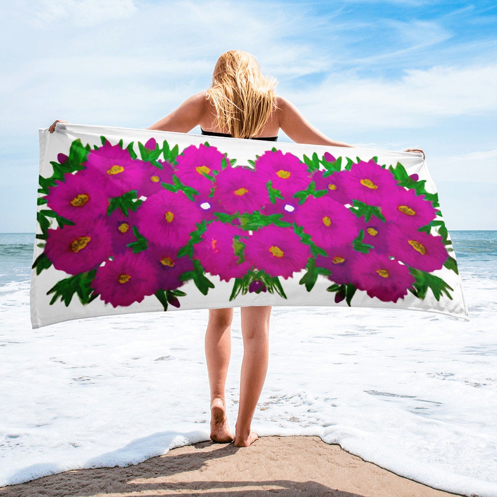 Ice Plant floral bath towels,fall towels,housewares,decor,botanical towels,nature lovers gift,beach towels,kids bath towels,premium towels