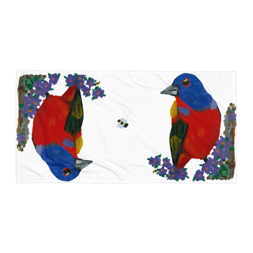 Painted Bunting Bird Towel,fall towels,housewares,decor,beach towels,kids bath towels,premium towels,guest towels,bird lovers gift
