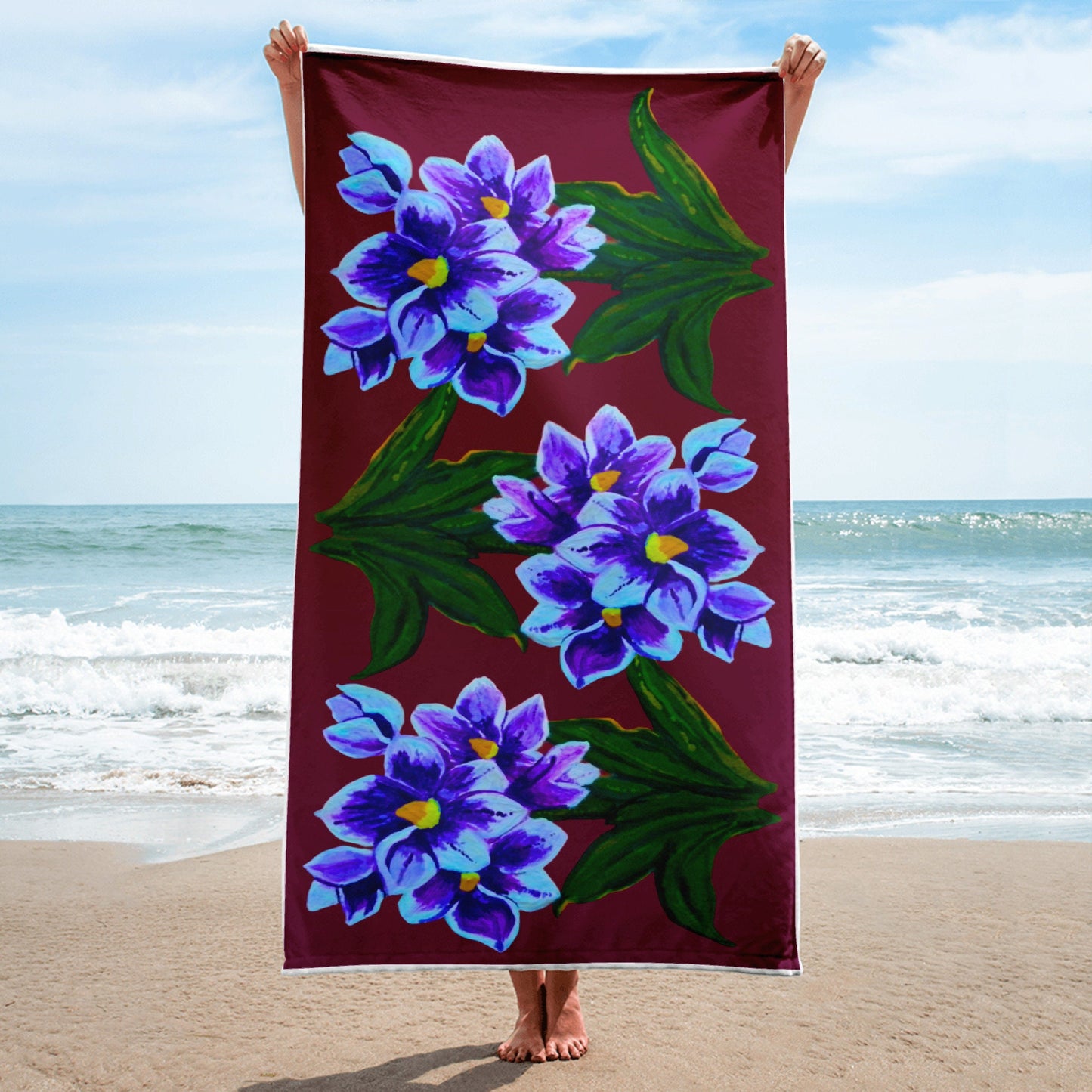 Water Hyacinth Beach Towel,fall towels,housewares,decor,kids bath towels,premium towels,pool towels,nature lovers gift,floral decor,colorful