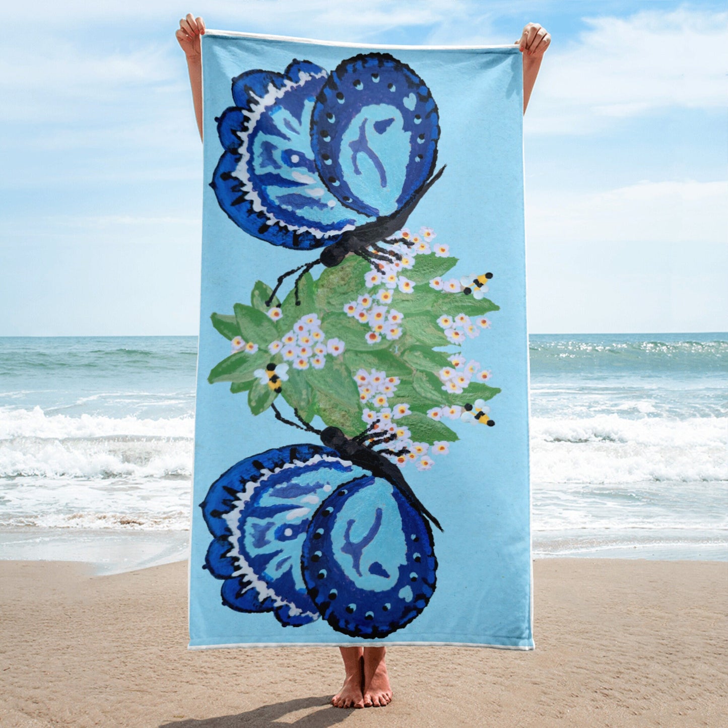 Blue Butterfly Bath Towel,fall towels,housewares,decor,botanical towels,kids bath towels,premium towels,beach towels,guest towels