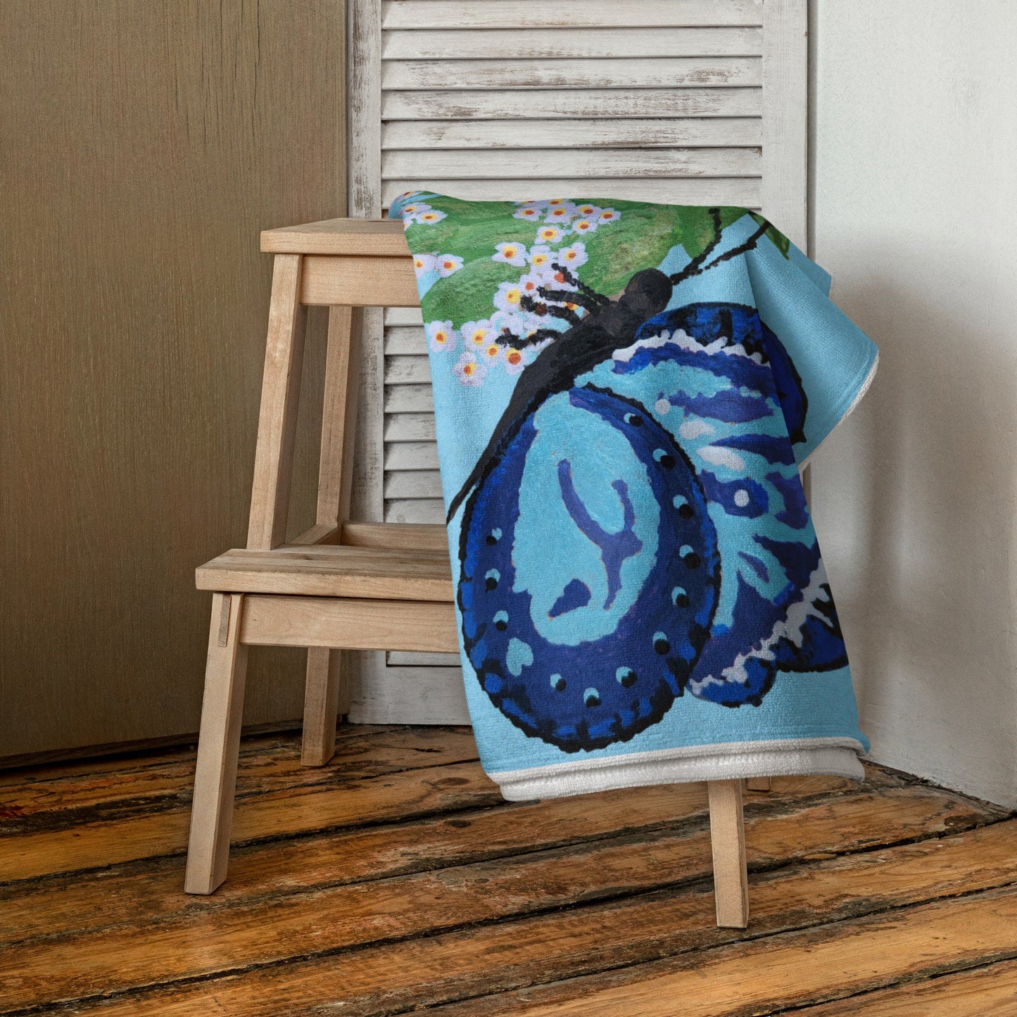 Blue Butterfly Bath Towel,fall towels,housewares,decor,botanical towels,kids bath towels,premium towels,beach towels,guest towels