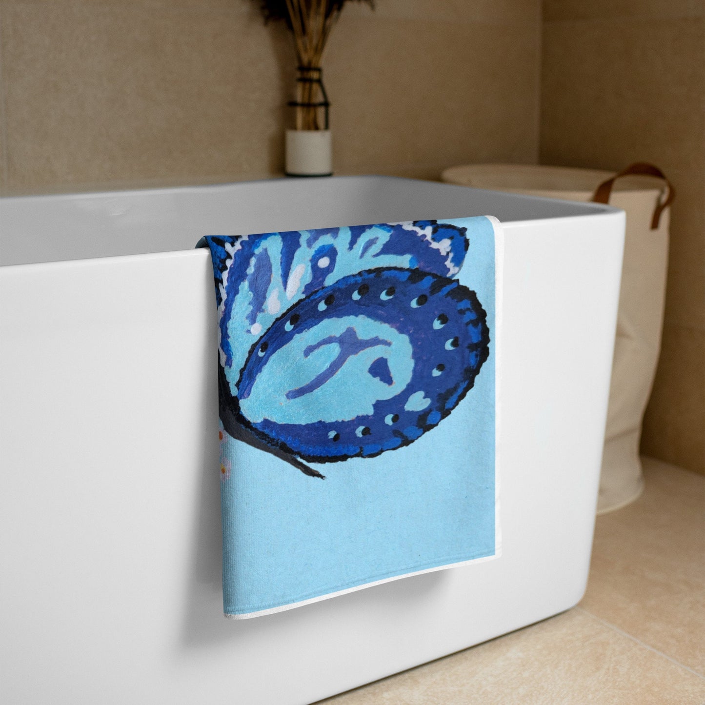 Blue Butterfly Bath Towel,fall towels,housewares,decor,botanical towels,kids bath towels,premium towels,beach towels,guest towels