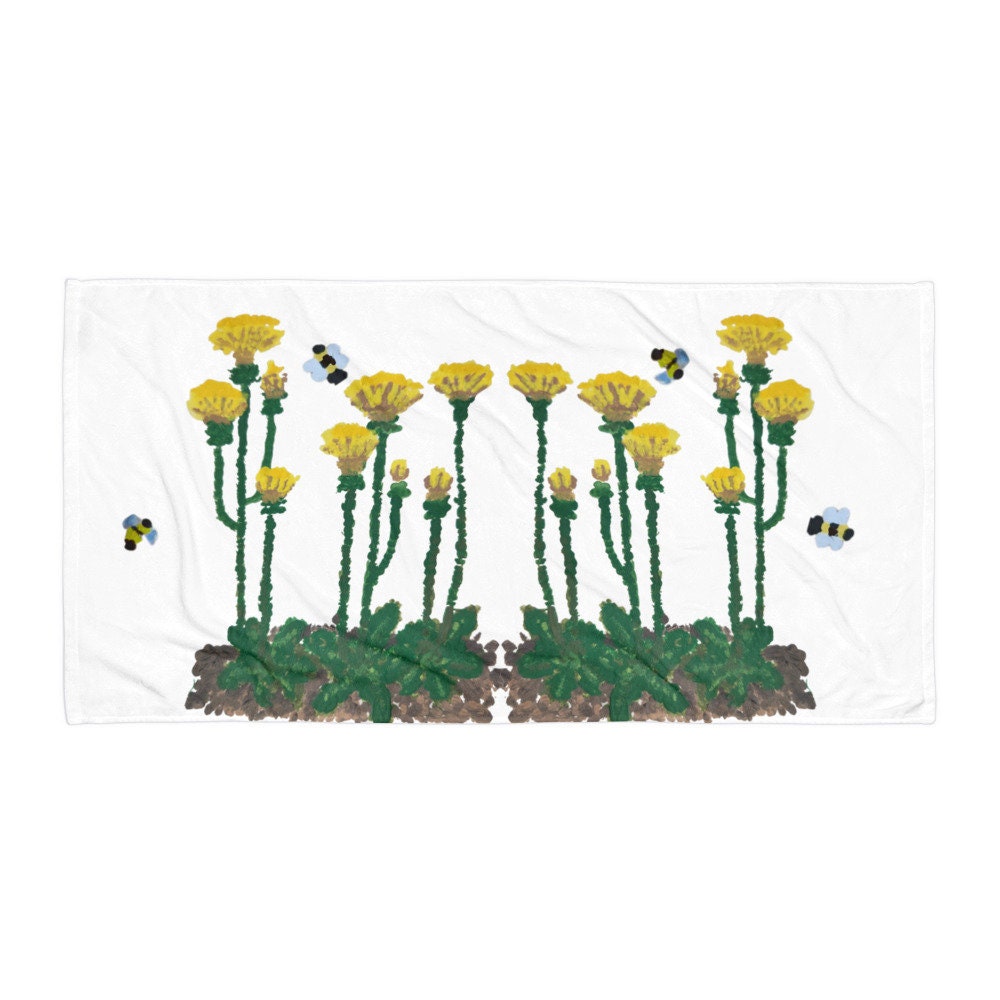 Dandelion floral bath towels,premium towels,fall towels,botanical towels,housewares,decor,beach towels,kids bath towels,guest towels