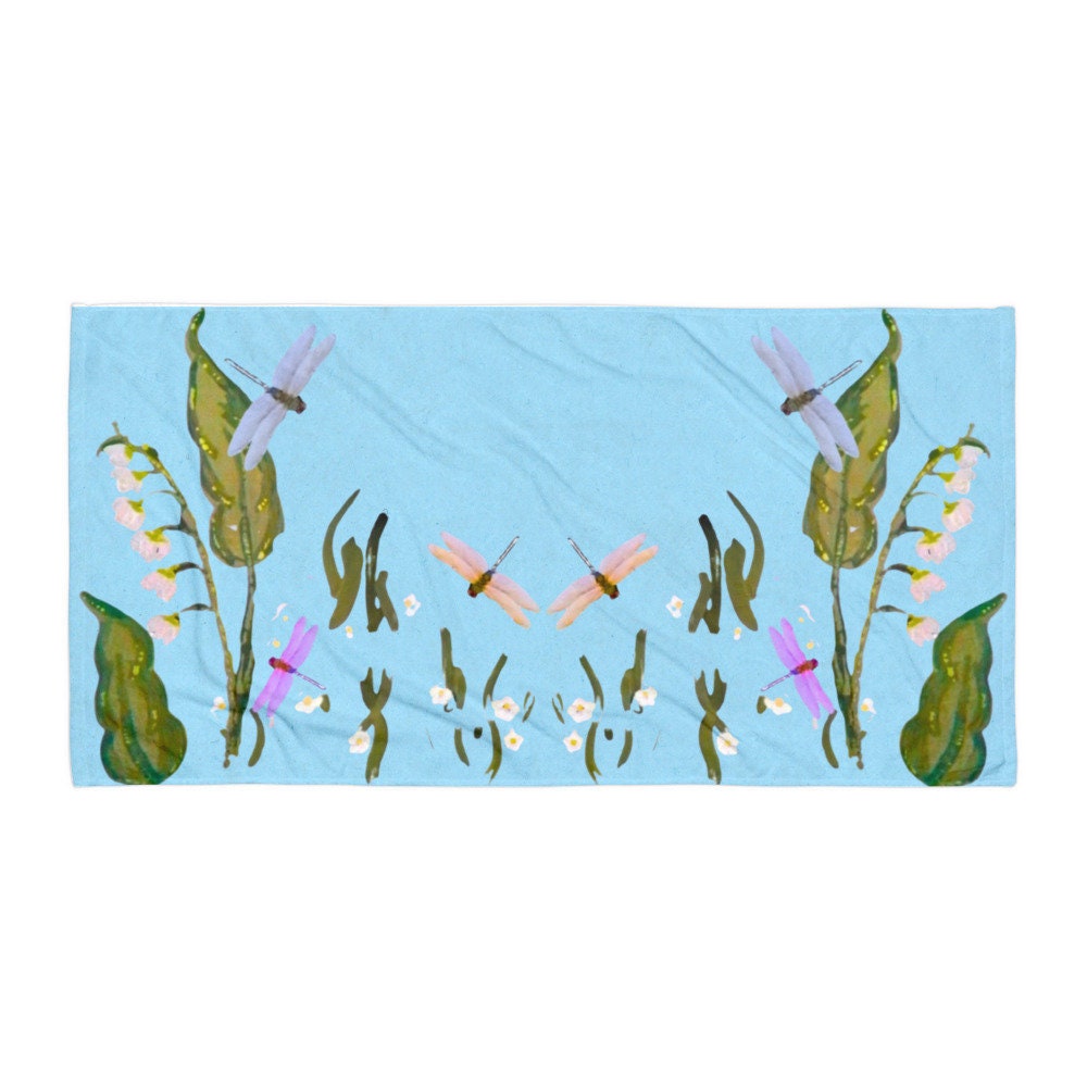 Dragonfly lovers floral towel,fall towels,botanical towels,housewares,decor,kids bath towels,premium towels,beach towels,guest towels