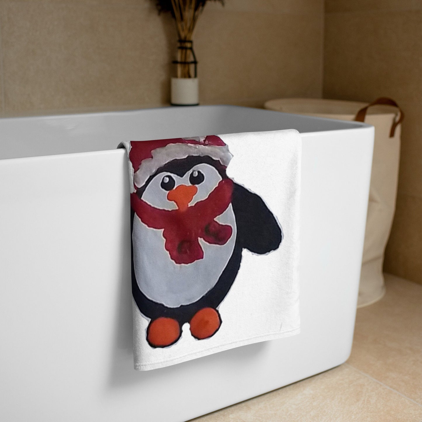 Holiday towels,fall towels,penguin lovers gift,housewares,decor,holiday decor,beach towels,bathroom towels,guest towels,kids bath towels