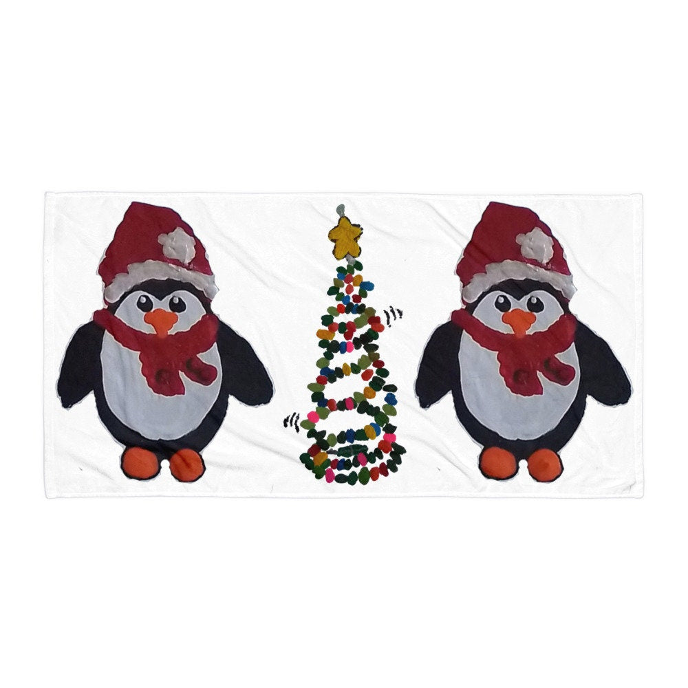 Holiday towels,fall towels,penguin lovers gift,housewares,decor,holiday decor,beach towels,bathroom towels,guest towels,kids bath towels