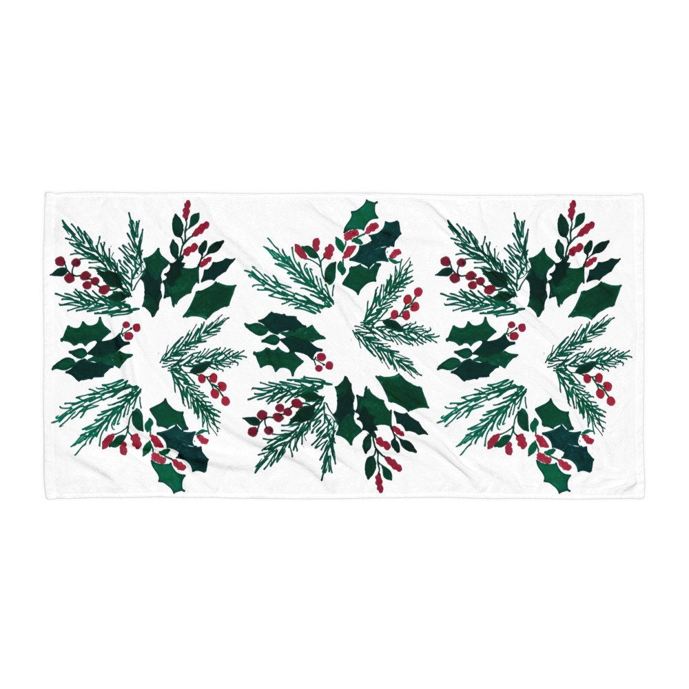 Christmas Holly Towel,fall towels,housewares,decor,holiday decor,beach towels,kids bath towels,guest towels,botanical towels,christmas towel