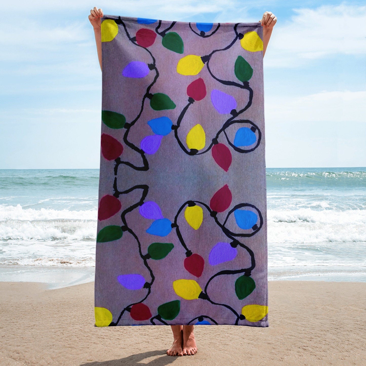 Holiday Lights Towel,fall towels,holiday towels,housewares,holiday decor,decor,guest towels,beach towels,kids bath towels,decorative towels