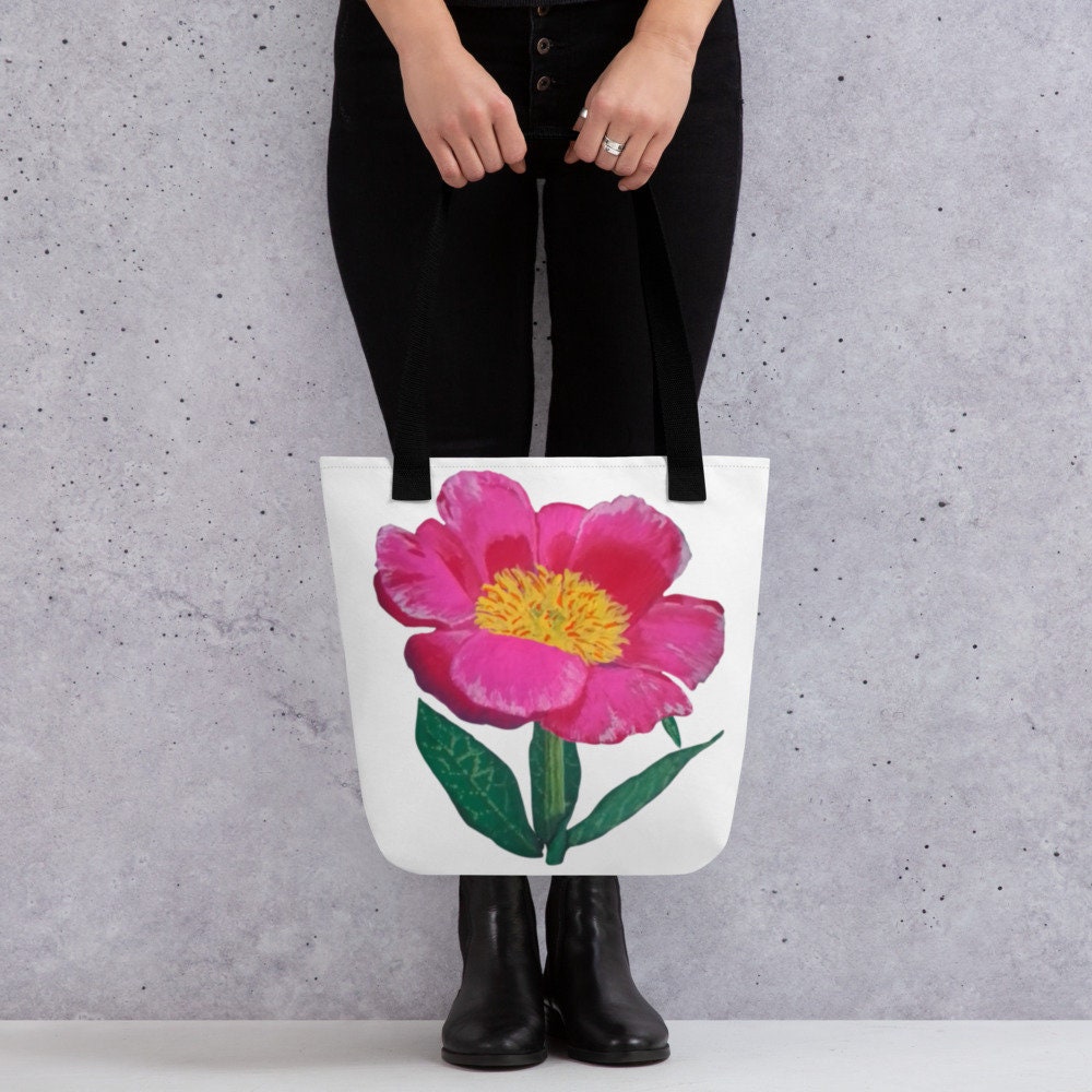 Pink flower tote bag,botanical tote bag,daycare bag,farmers market bag,unisex tote bag,beach tote bag,reusable tote,durable tote bag