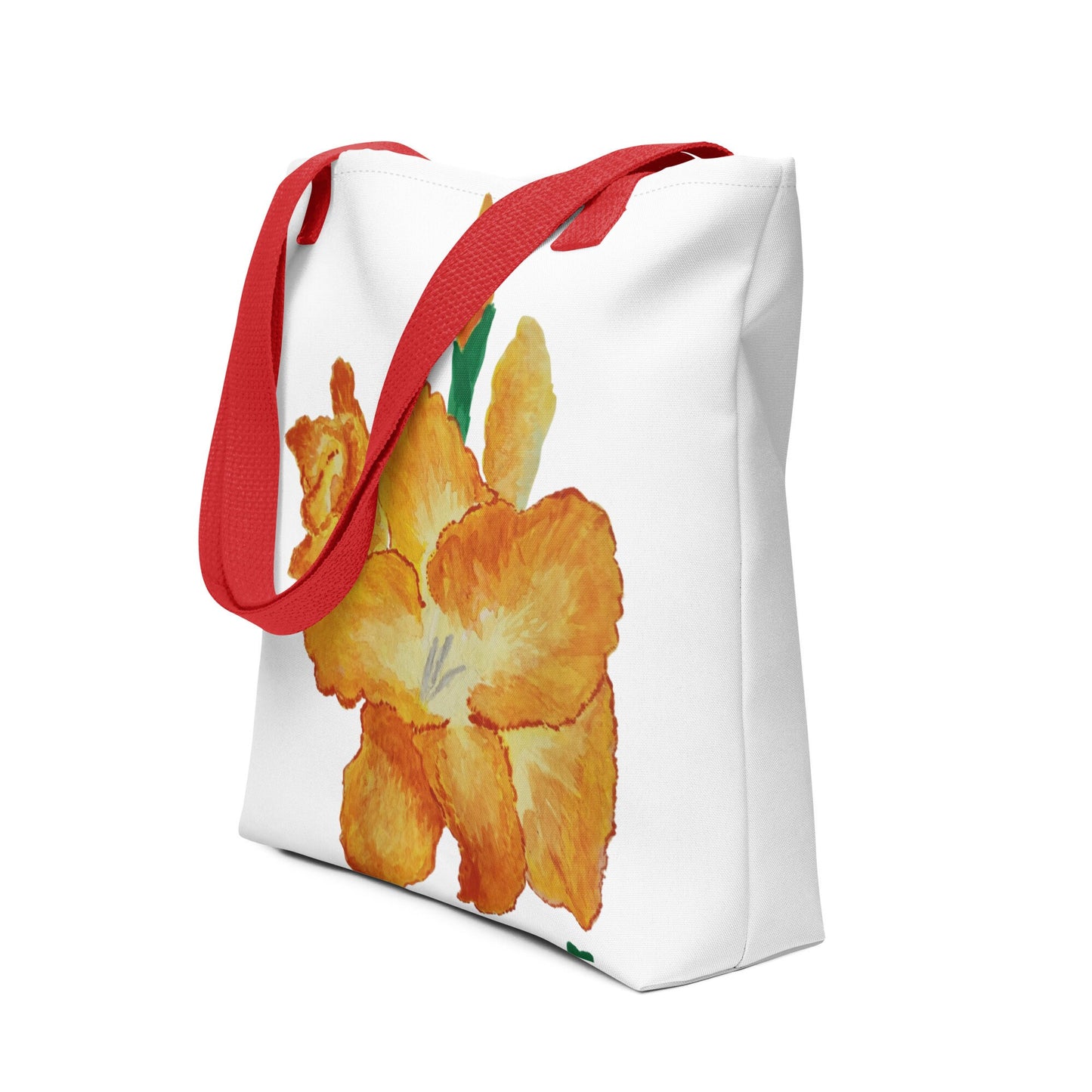 Gold flower tote bag,gladiolus flower,botanical tote bag,reusable tote bag,daycare bag,farmers market bag,unisex tote,bridal party bag
