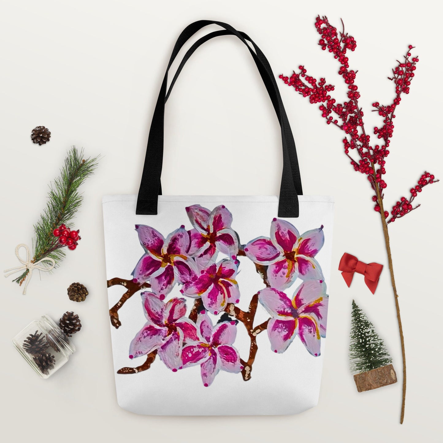 Cherry blossom reusable tote bag,botanical tote bag,beach tote bag,nurse tote bag,daycare bag,farmers market bag,carry all,unisex tote bag