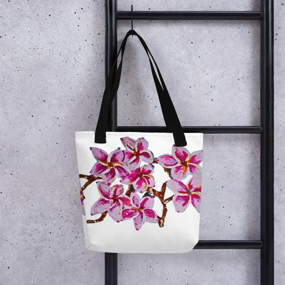 Cherry blossom reusable tote bag,botanical tote bag,beach tote bag,nurse tote bag,daycare bag,farmers market bag,carry all,unisex tote bag
