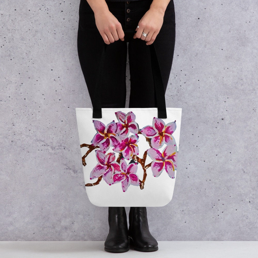 Cherry blossom reusable tote bag,botanical tote bag,beach tote bag,nurse tote bag,daycare bag,farmers market bag,carry all,unisex tote bag
