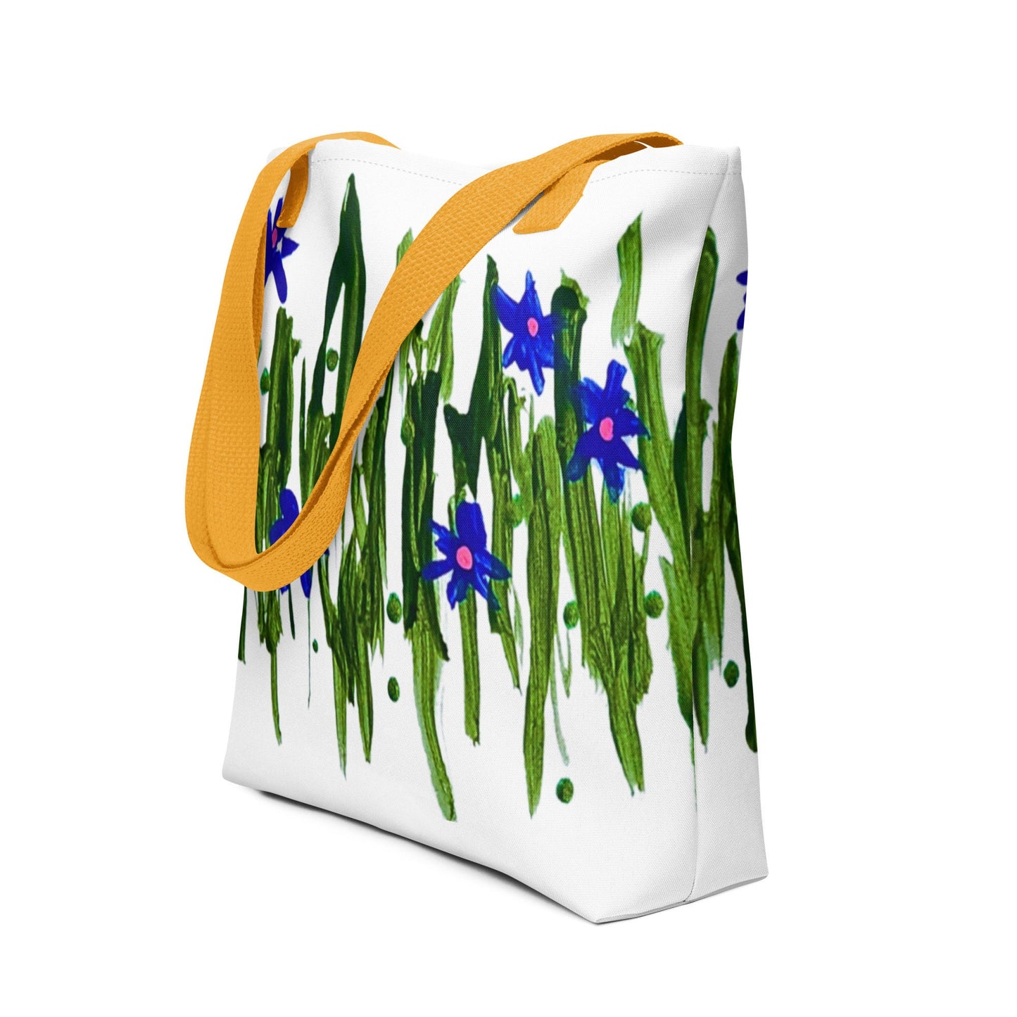 Blue flower reusable tote bag,botanical tote bag,beach tote bag,nurse tote bag,farmers market bag,carry all,daycare bag,wildflower tote bag