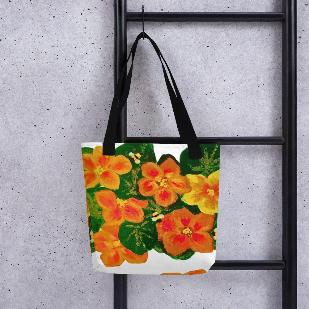 Orange floral tote bag,beach tote bag,nurse tote bag,farmers market bag,carry all,wildflower tote bag,daycare bag,nature lover bag