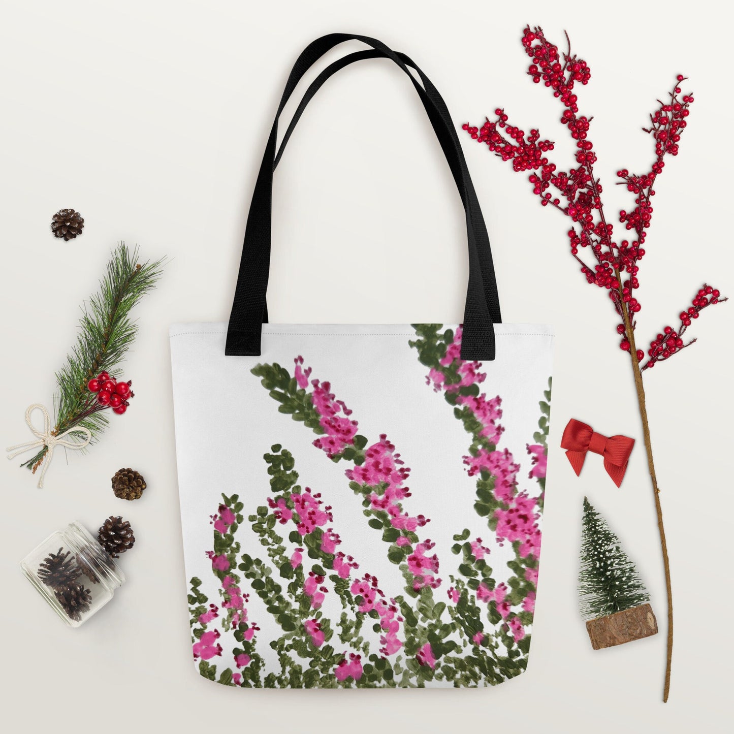 Floral heather tote bag,botanical tote bag,beach tote bag,nurse tote bag,carry all,farmers market bag,wildflower tote,nature lover bag