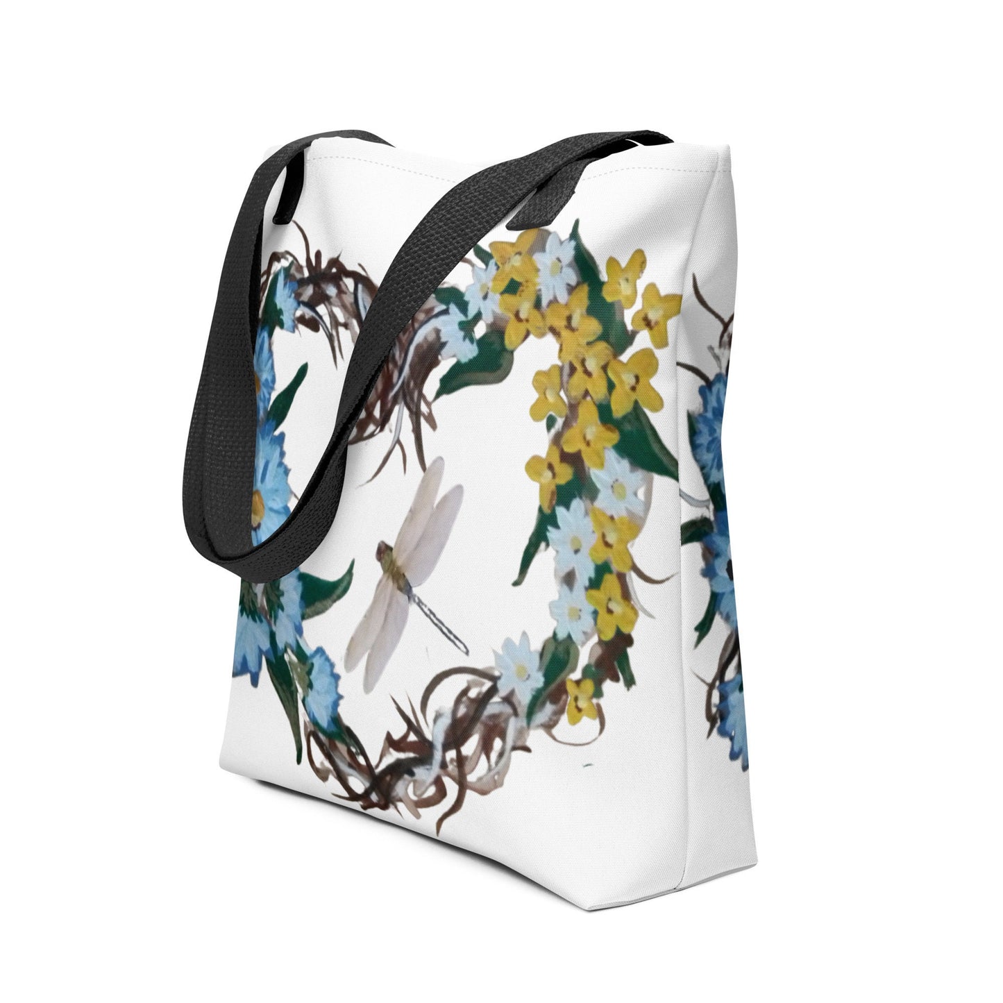 Reusable floral heart wreath tote bag,beach tote bag,nurse tote bag,farmers market bag,carry all,wildflower tote bag,colorful tote bag