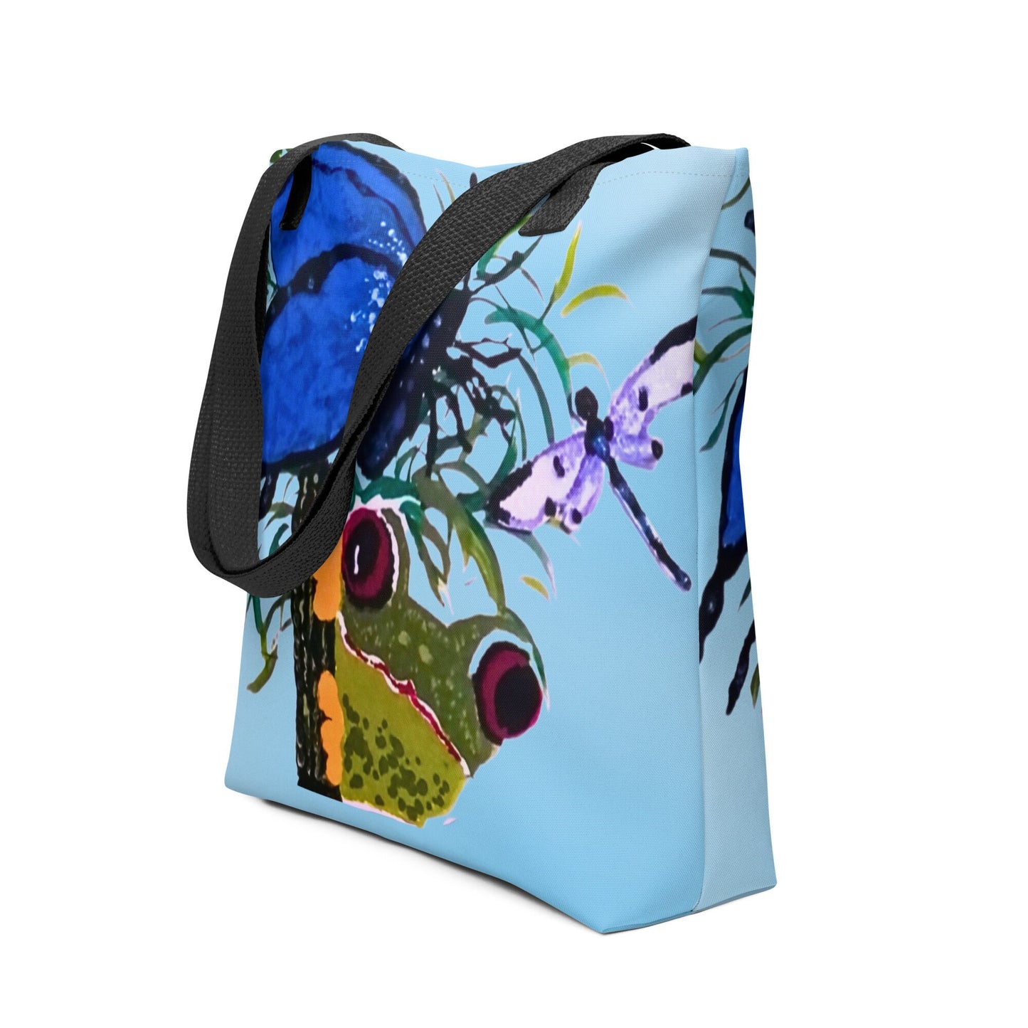 Colorful reusable nature lovers tote bag,beach tote bag,farmers market,carry all,nurse tote bag,butterfly lover gift,frog lover gift