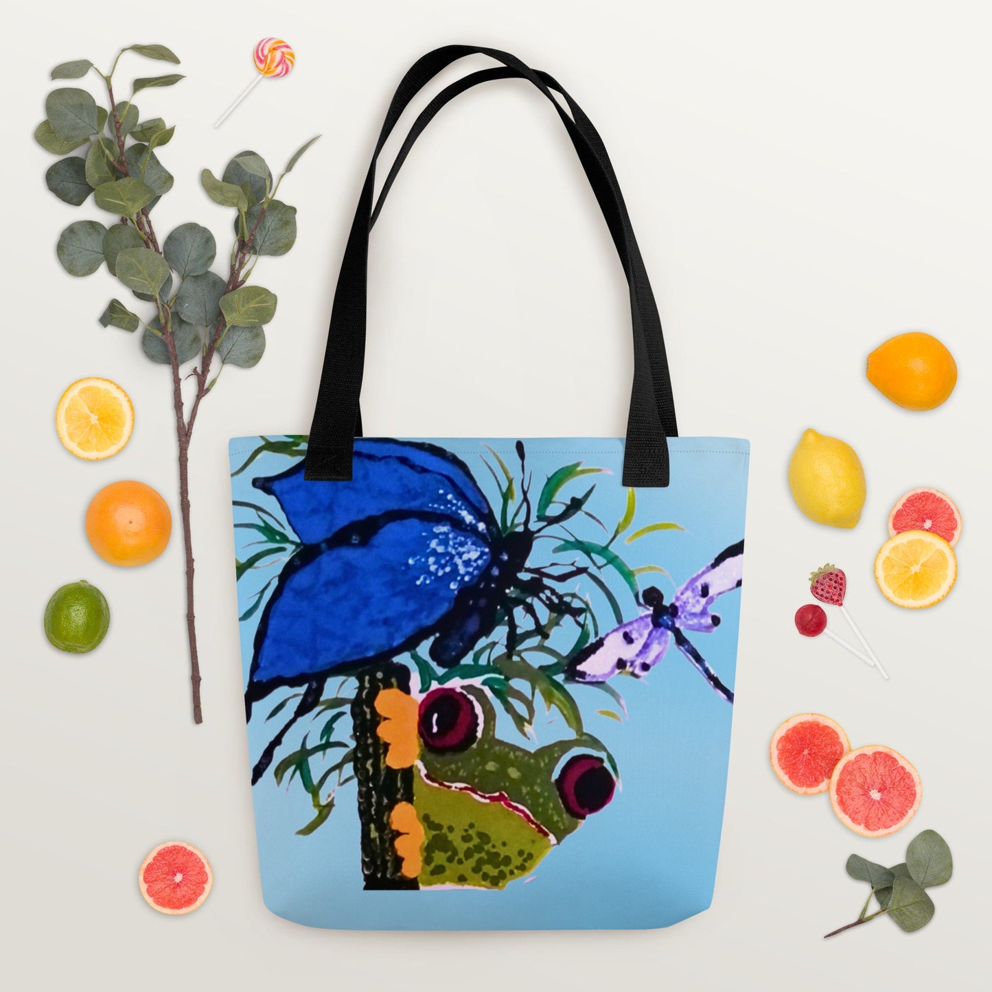 Colorful reusable nature lovers tote bag,beach tote bag,farmers market,carry all,nurse tote bag,butterfly lover gift,frog lover gift