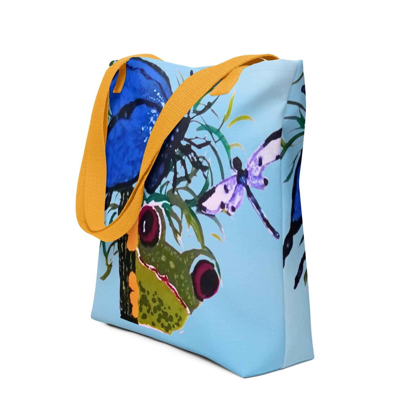 Colorful reusable nature lovers tote bag,beach tote bag,farmers market,carry all,nurse tote bag,butterfly lover gift,frog lover gift
