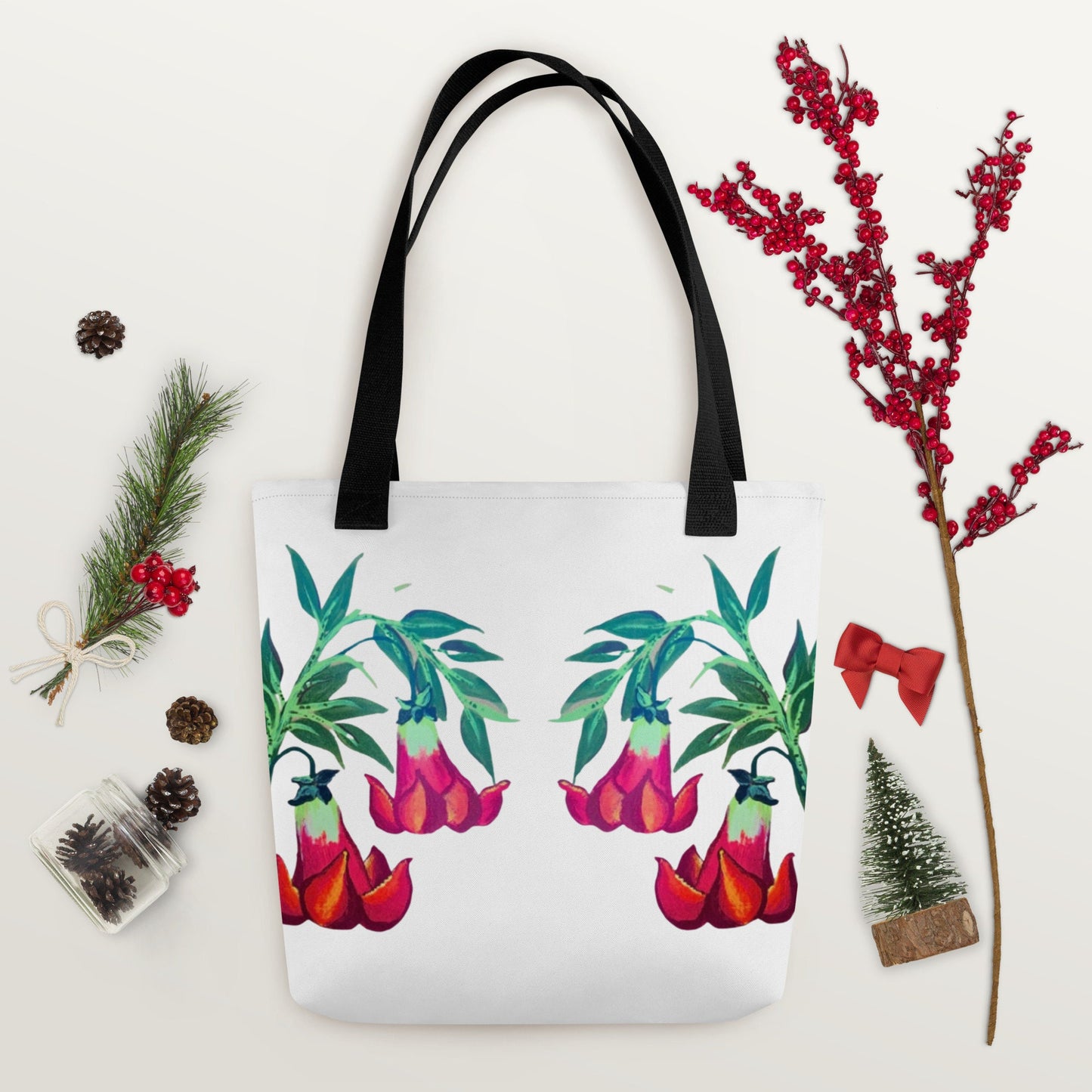 Floral trumpet reusable tote bag,beach tote bag,nurse tote bag,farmers market bag,carry all,nature lover gift,wildflower tote bag,floral bag