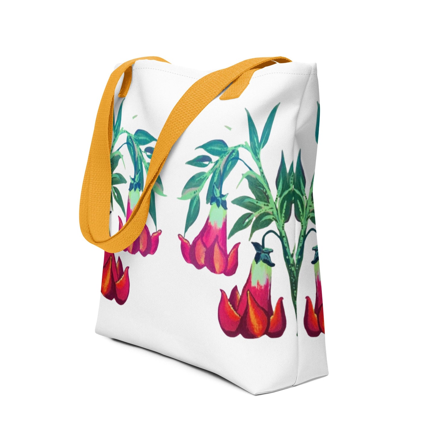 Floral trumpet reusable tote bag,beach tote bag,nurse tote bag,farmers market bag,carry all,nature lover gift,wildflower tote bag,floral bag