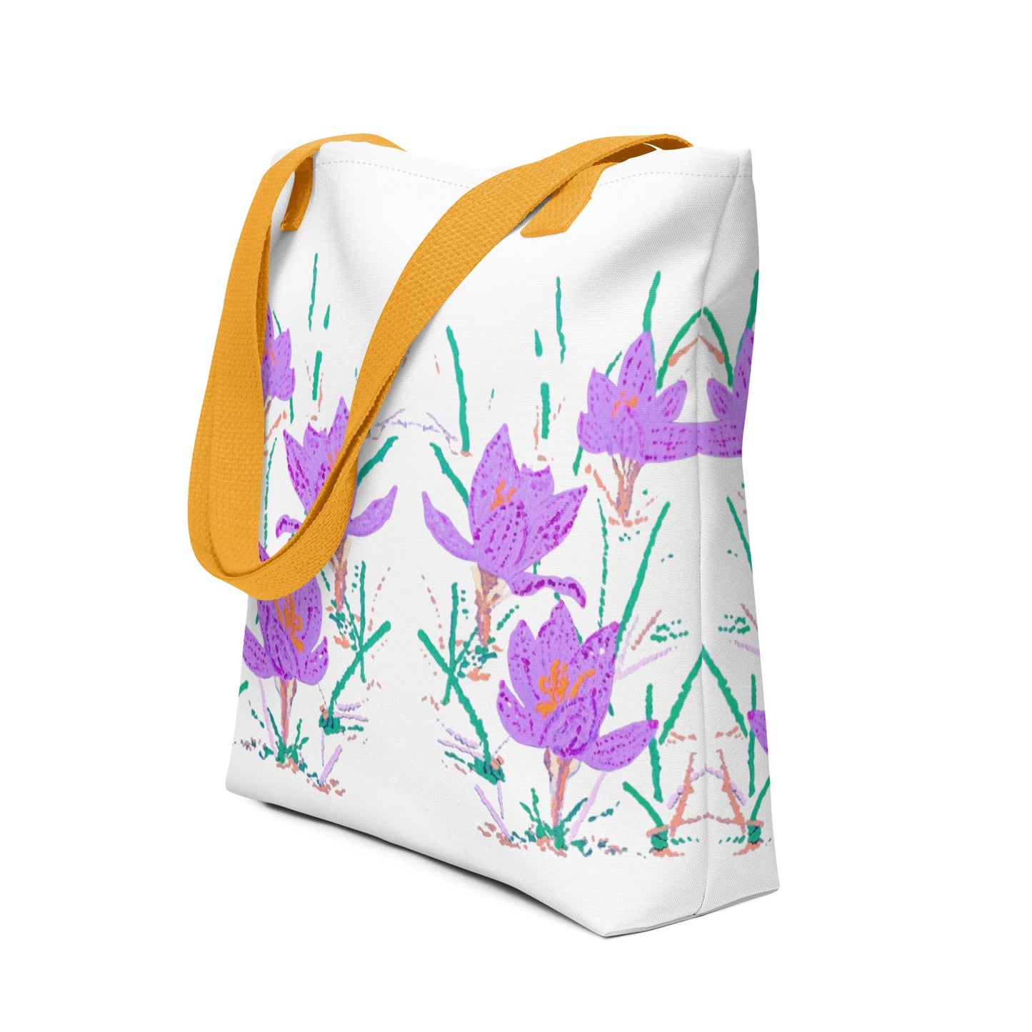 Crocus flower reusable tote bag,beach tote bag,nurse tote bag,carry all,farmers market bag,wildflower tote bag,daycare bag,nature lover gift