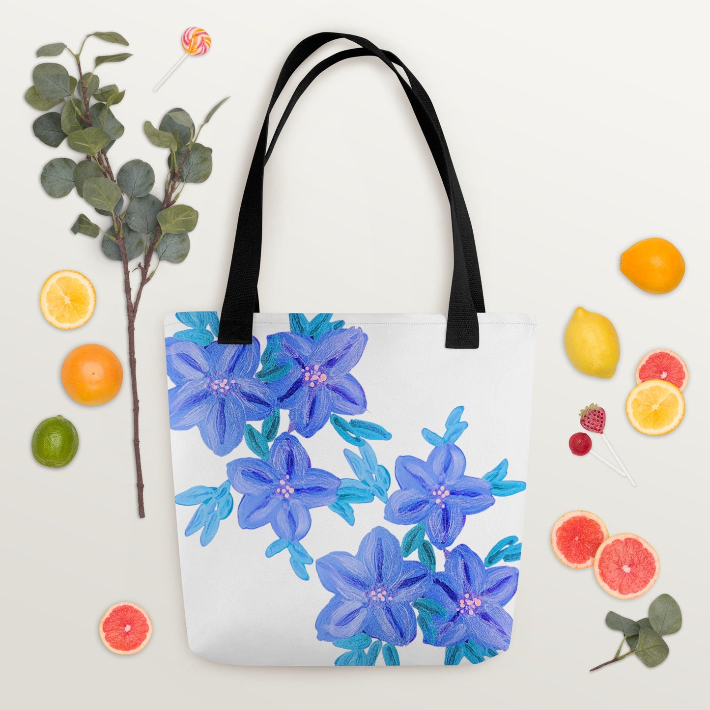 Pastel blue floral tote bag,nurse tote bag,beach tote bag,farmers market bag,carry all,wildflower tote bag,colorful tote,nature lovers tote