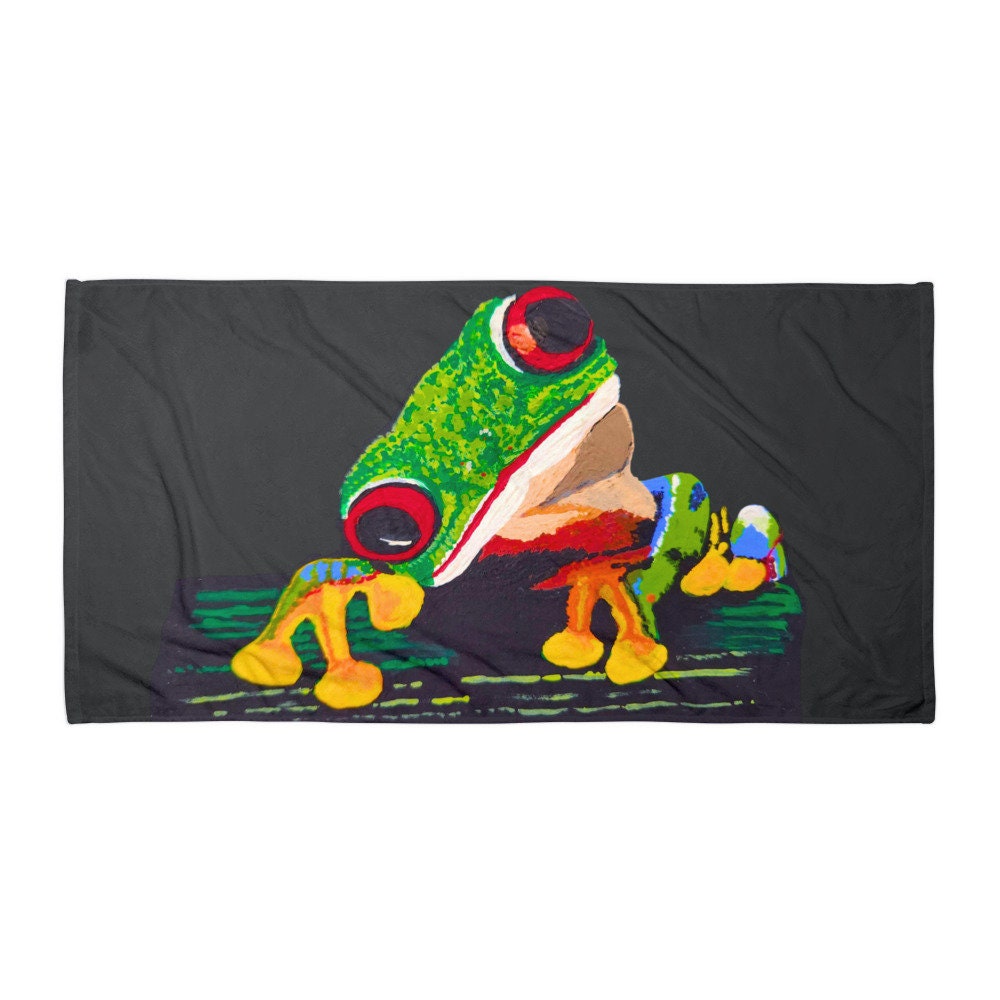 Green Frog towel,fall towels,botanical towels,housewares,decor,guest towels,kids bath towels,beach towels,premium towels,nature lovers gift