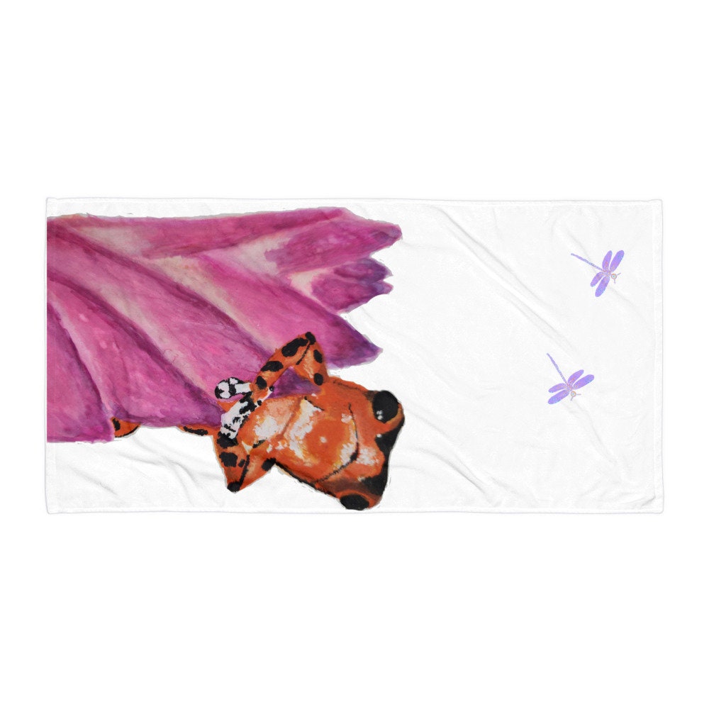 Orange frog towel,fall towels,housewares,decor,guest towels,kids bath towels,beach towels,frog lovers gift