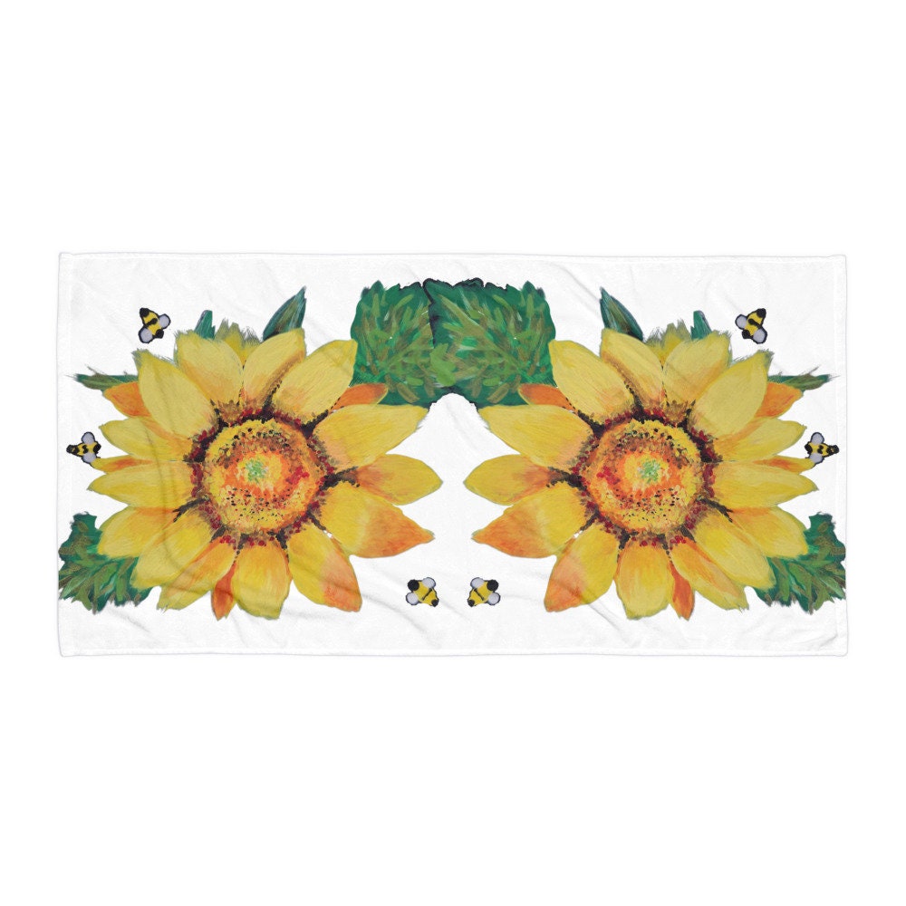 Yellow floral towel,fall towels,housewares,decor,botanical towels,guest towels,beach towels,kids bath towels,floral towels